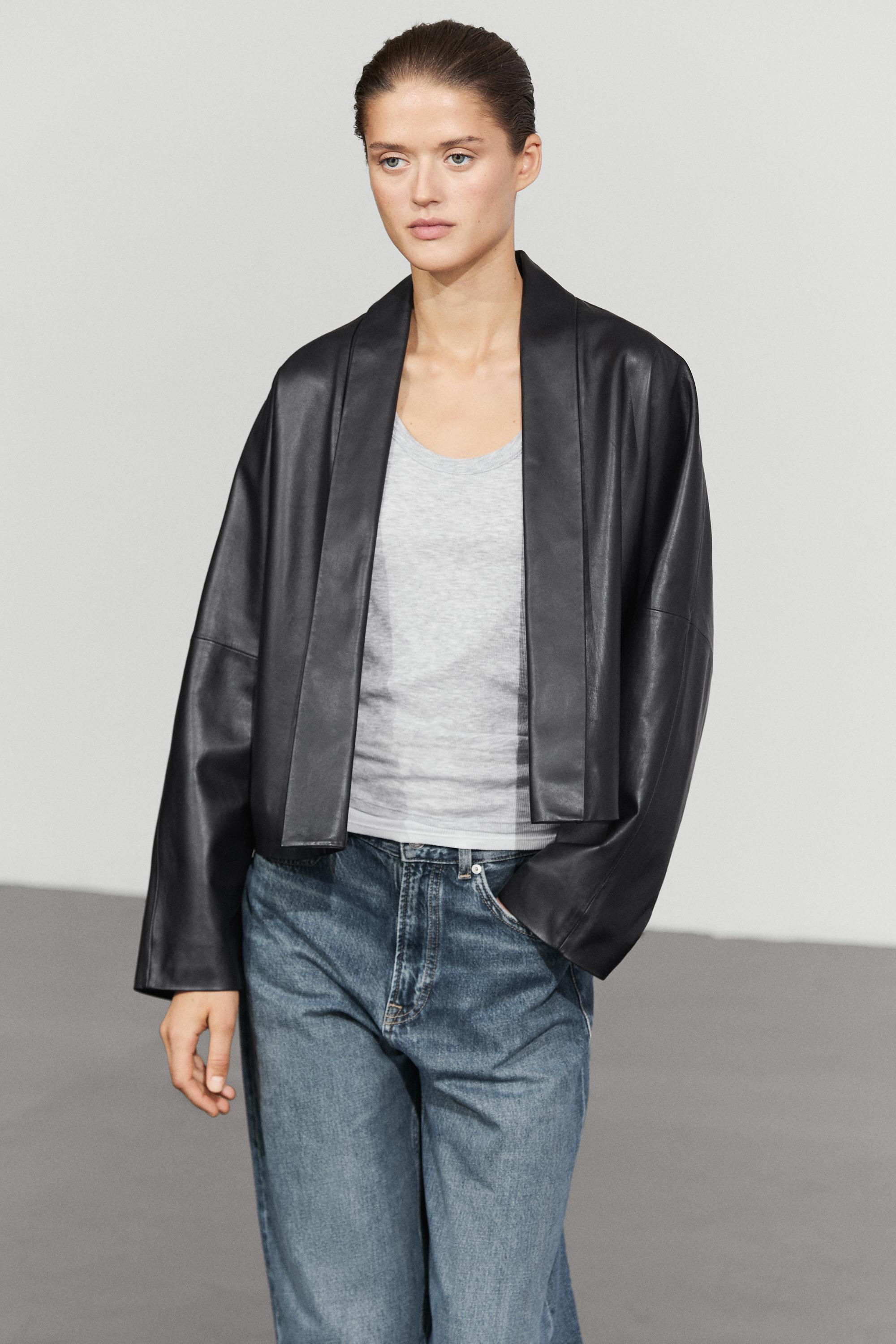 Nappa leather lapel kimono