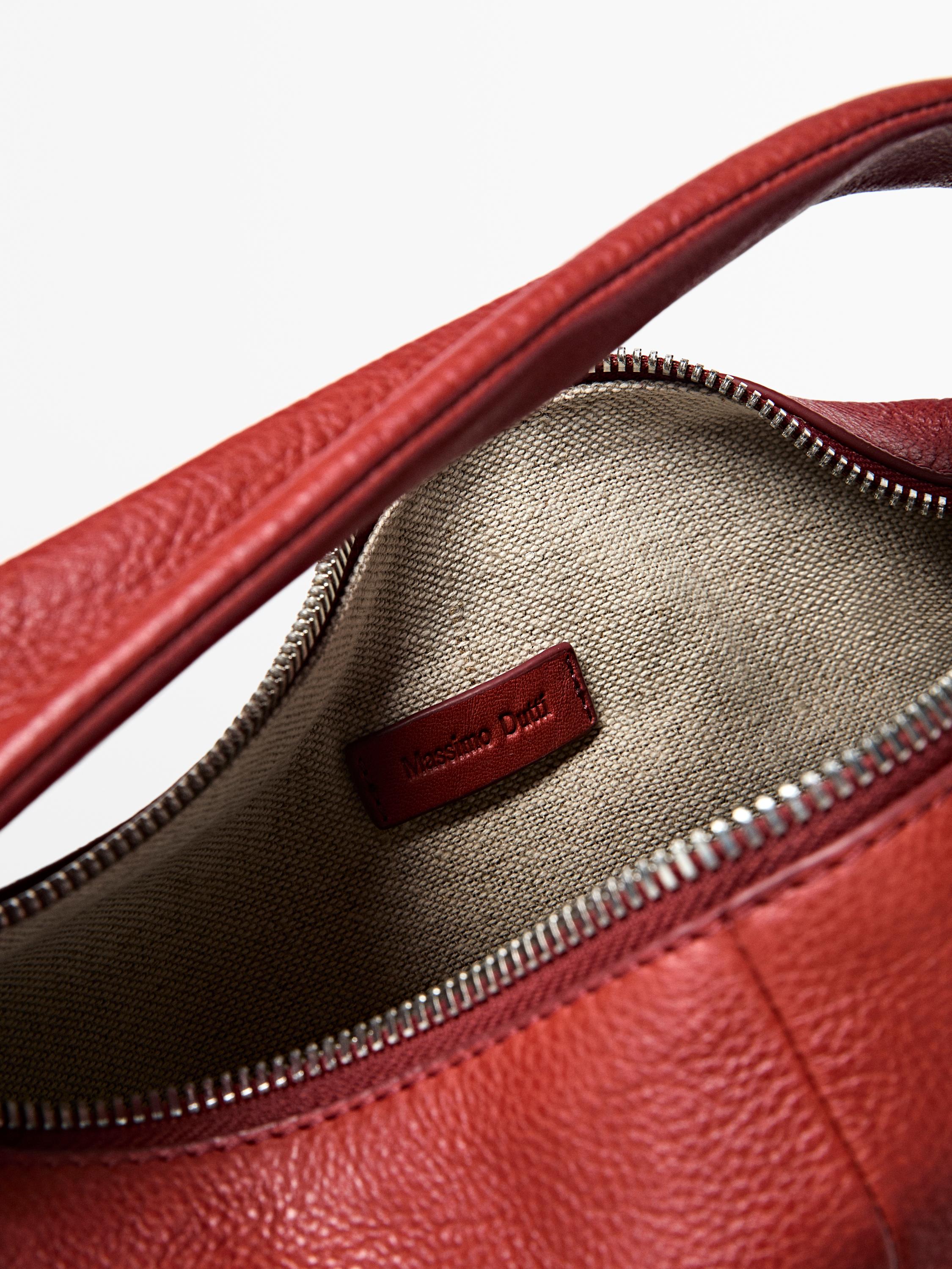 Mini nappa leather half-moon bag — RED