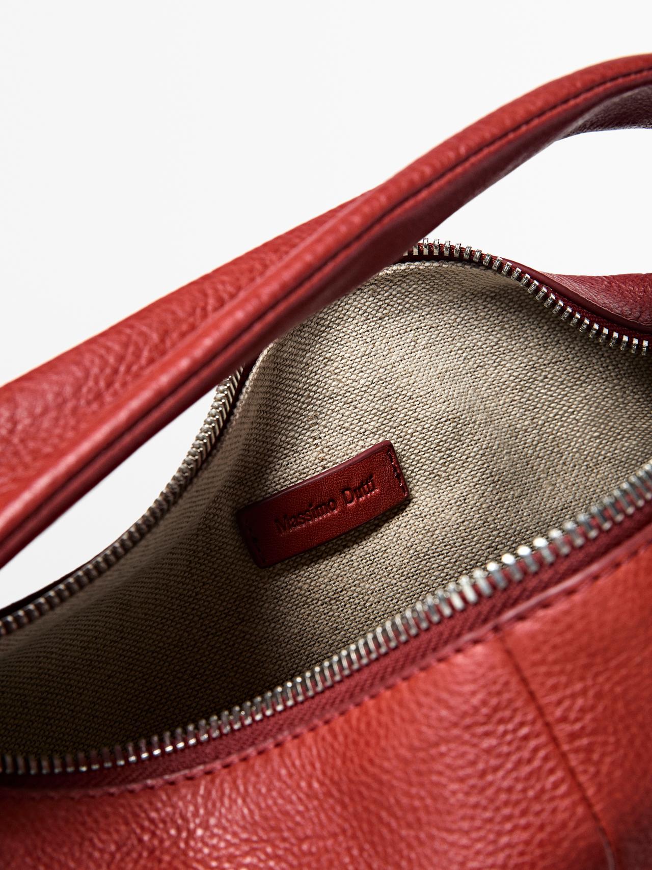 Mini nappa leather half-moon bag — RED