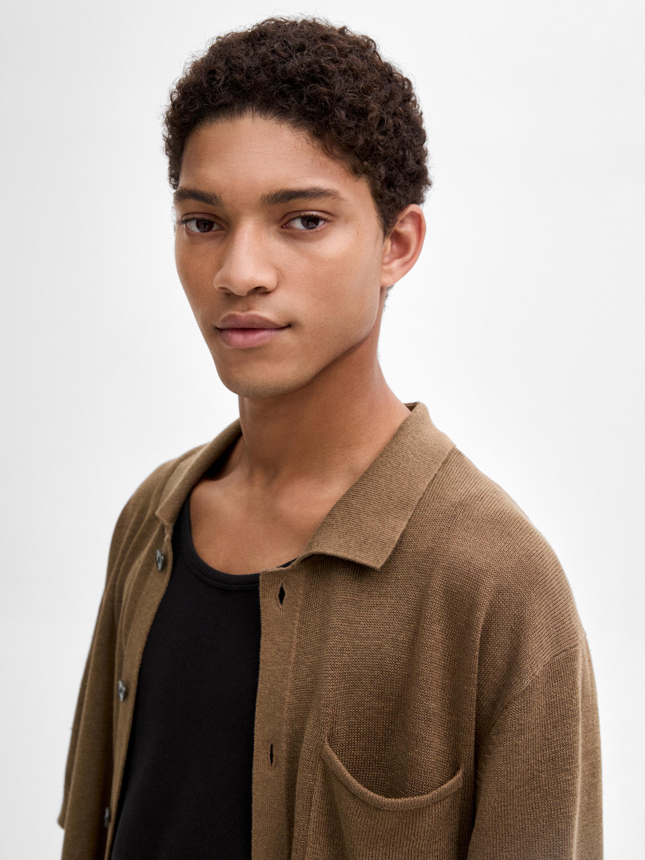 Linen blend short sleeve cardigan