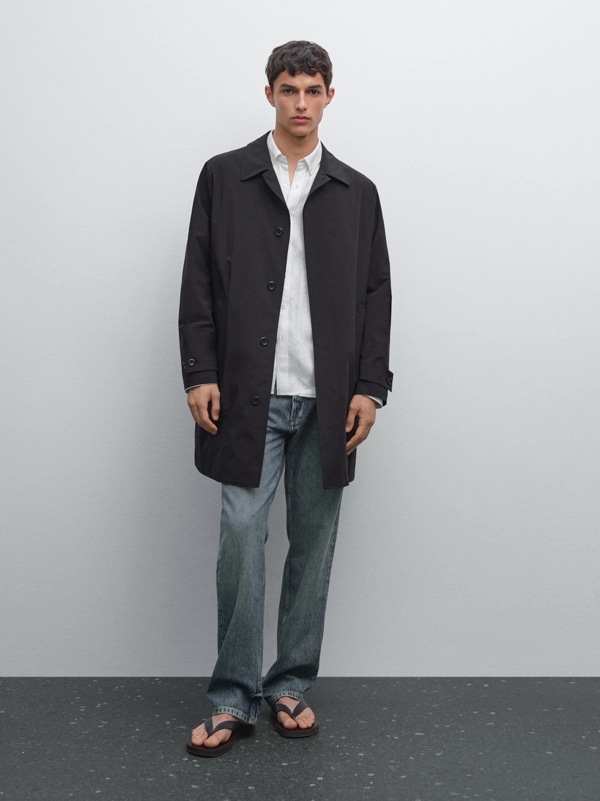 Lekki Trencz Z Ukrytymi Guzikami - Granatowy - M - Massimo Dutti - Mężczyzna