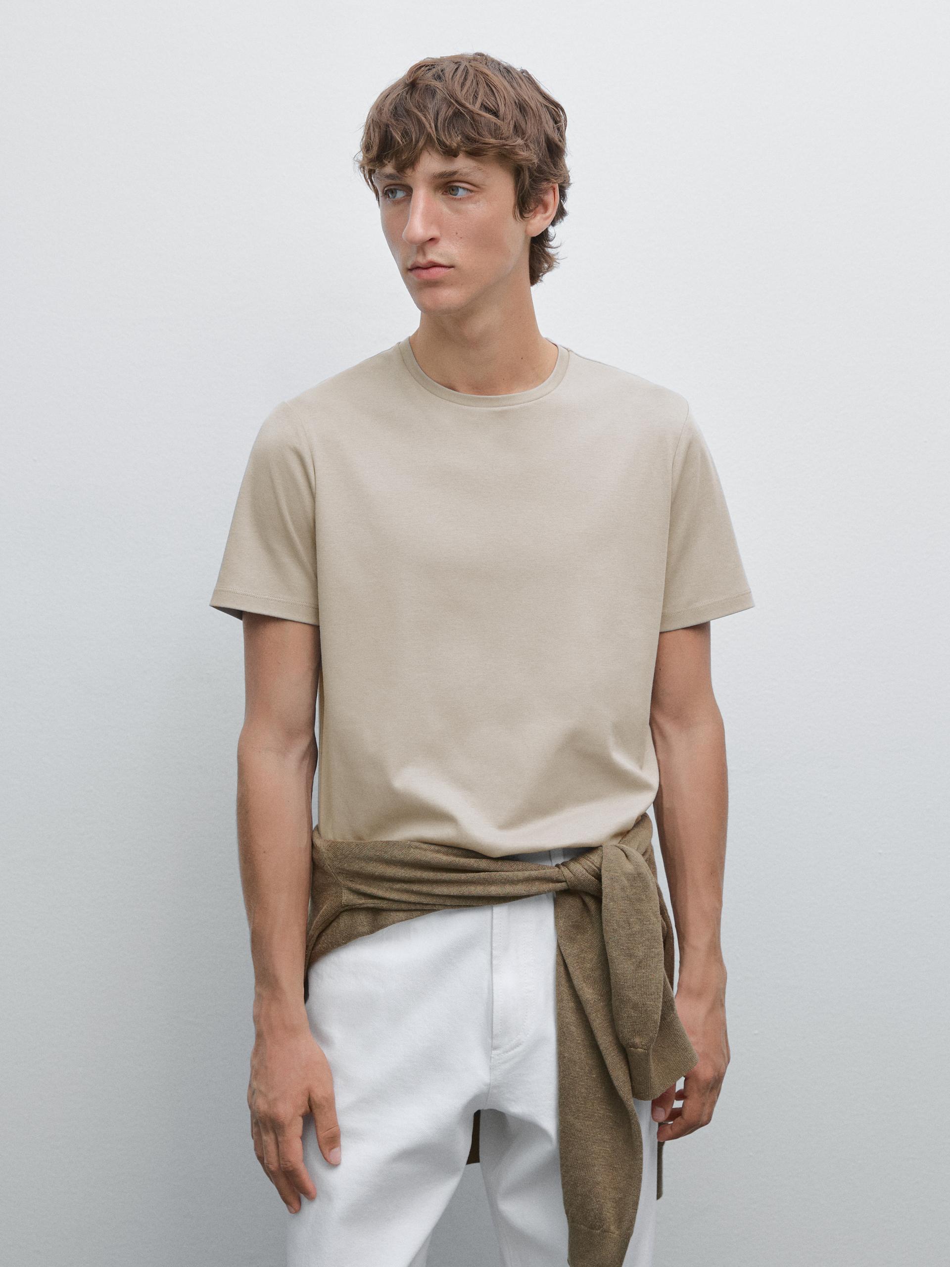 Camiseta Manga Corta Mezcla Algodón - Piedra - Xxl - Massimo Dutti - Hombre