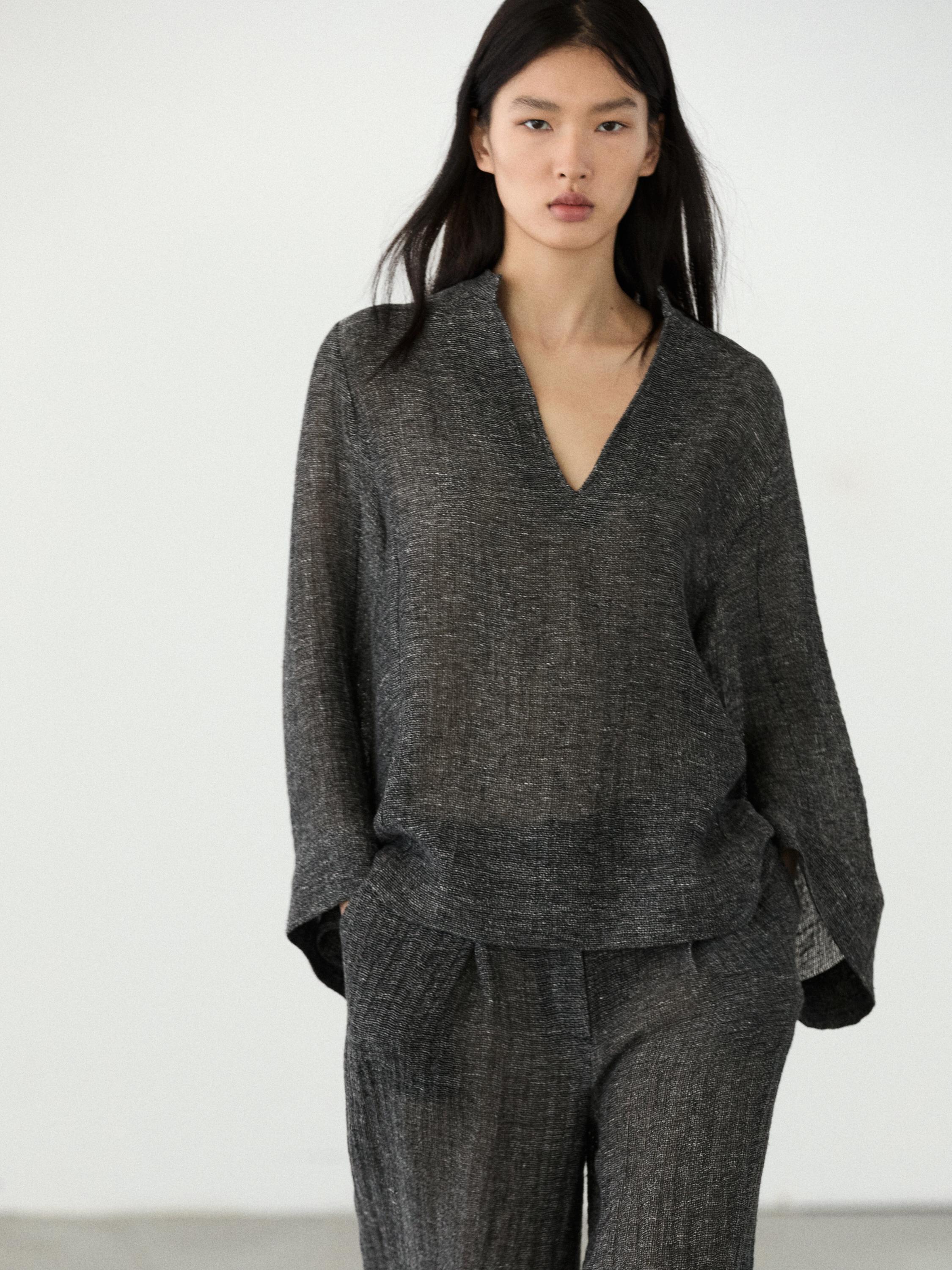 Melange linen blouse — GREY