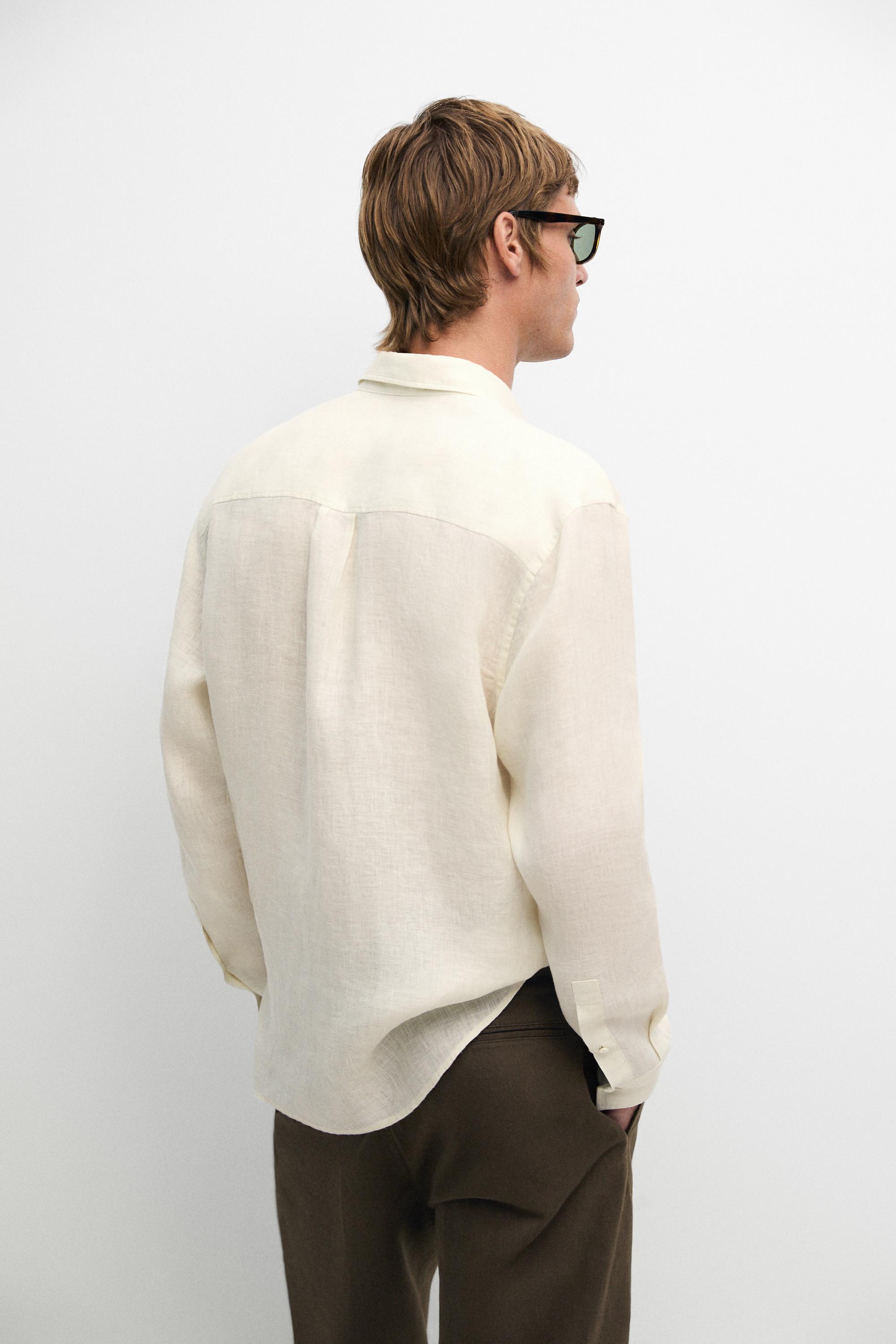 100% linen regular fit shirt — PALE ECRU