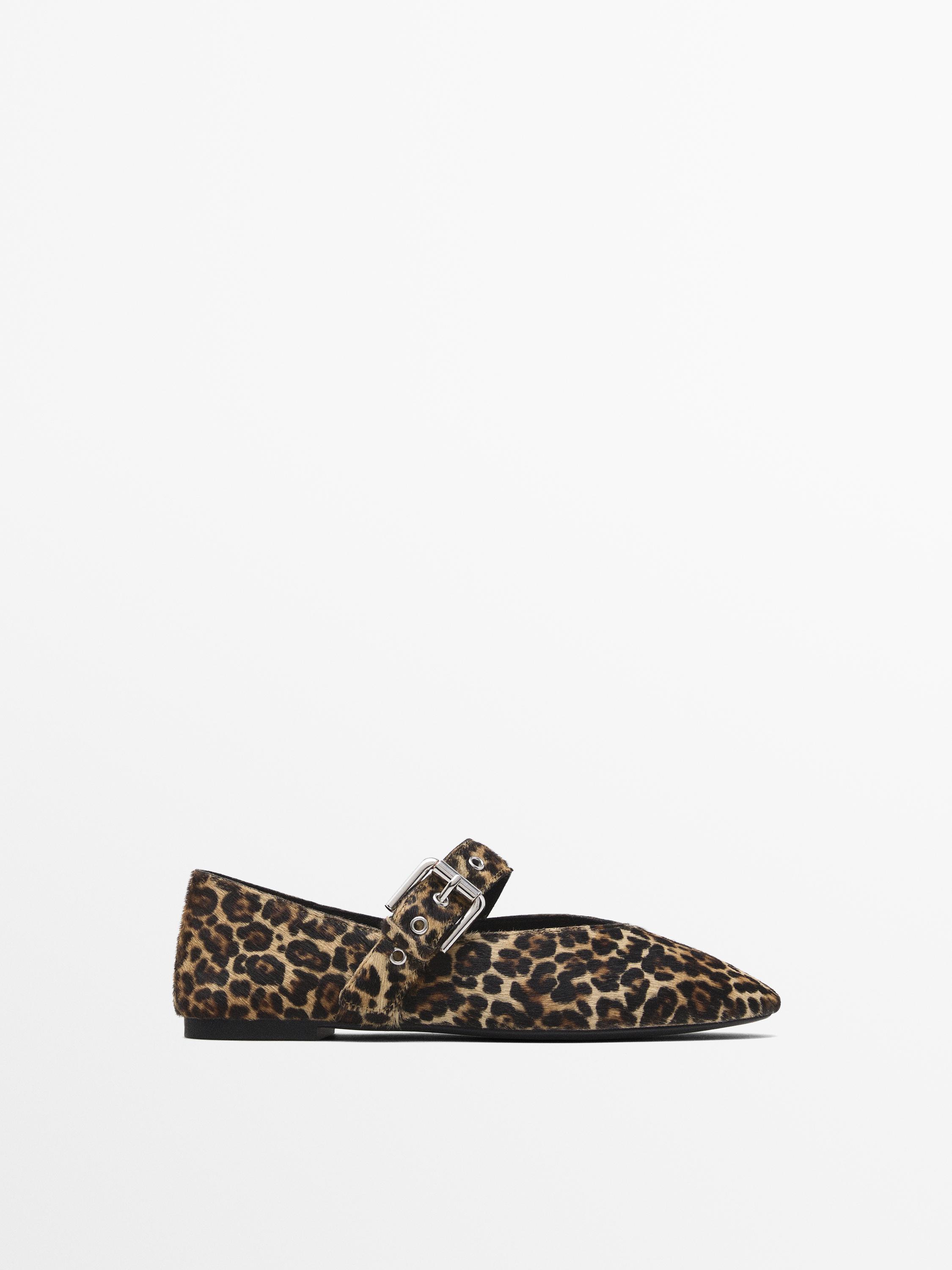 Animal print ballet flats with buckle