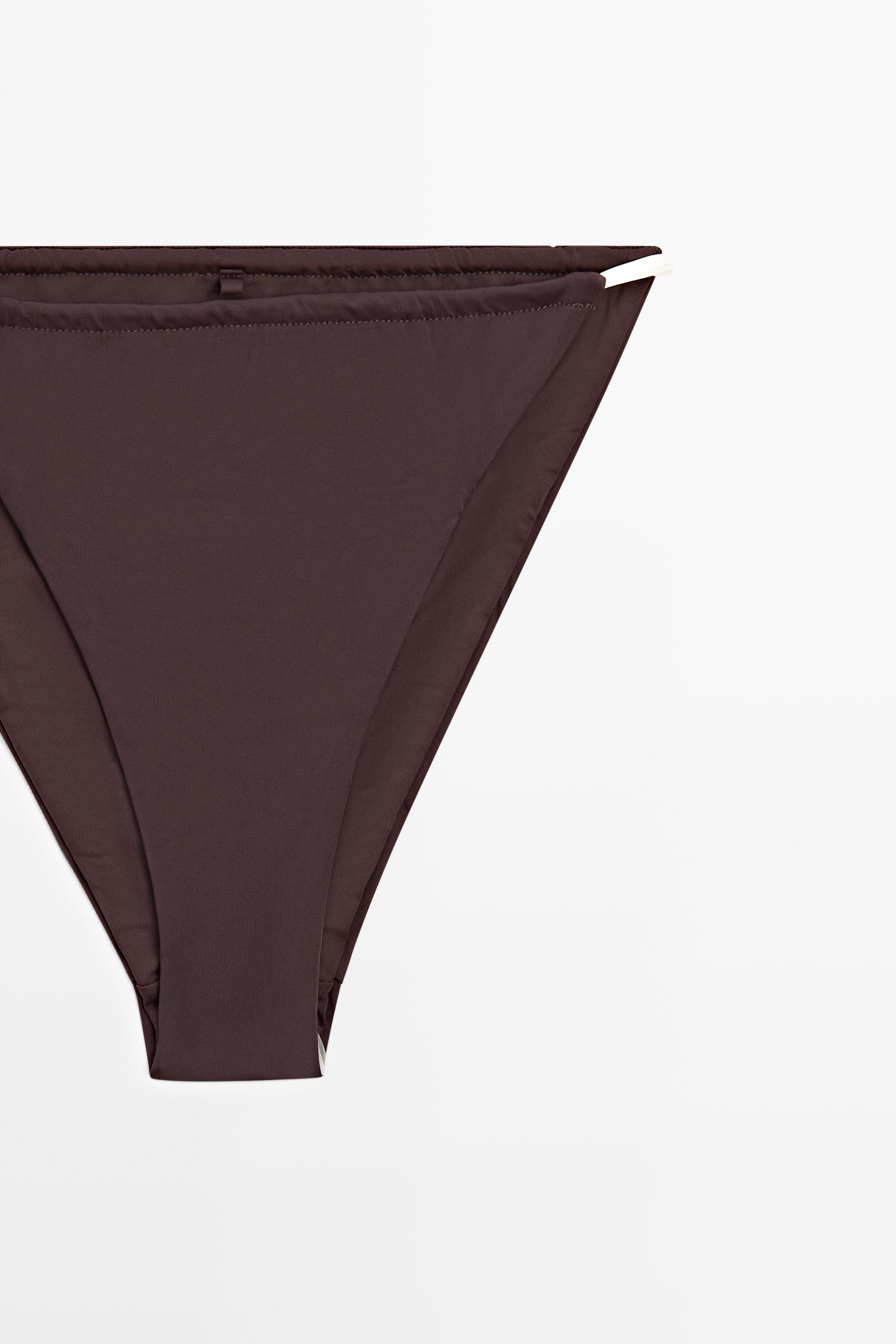 Contrast tie-side bikini bottoms — BROWN