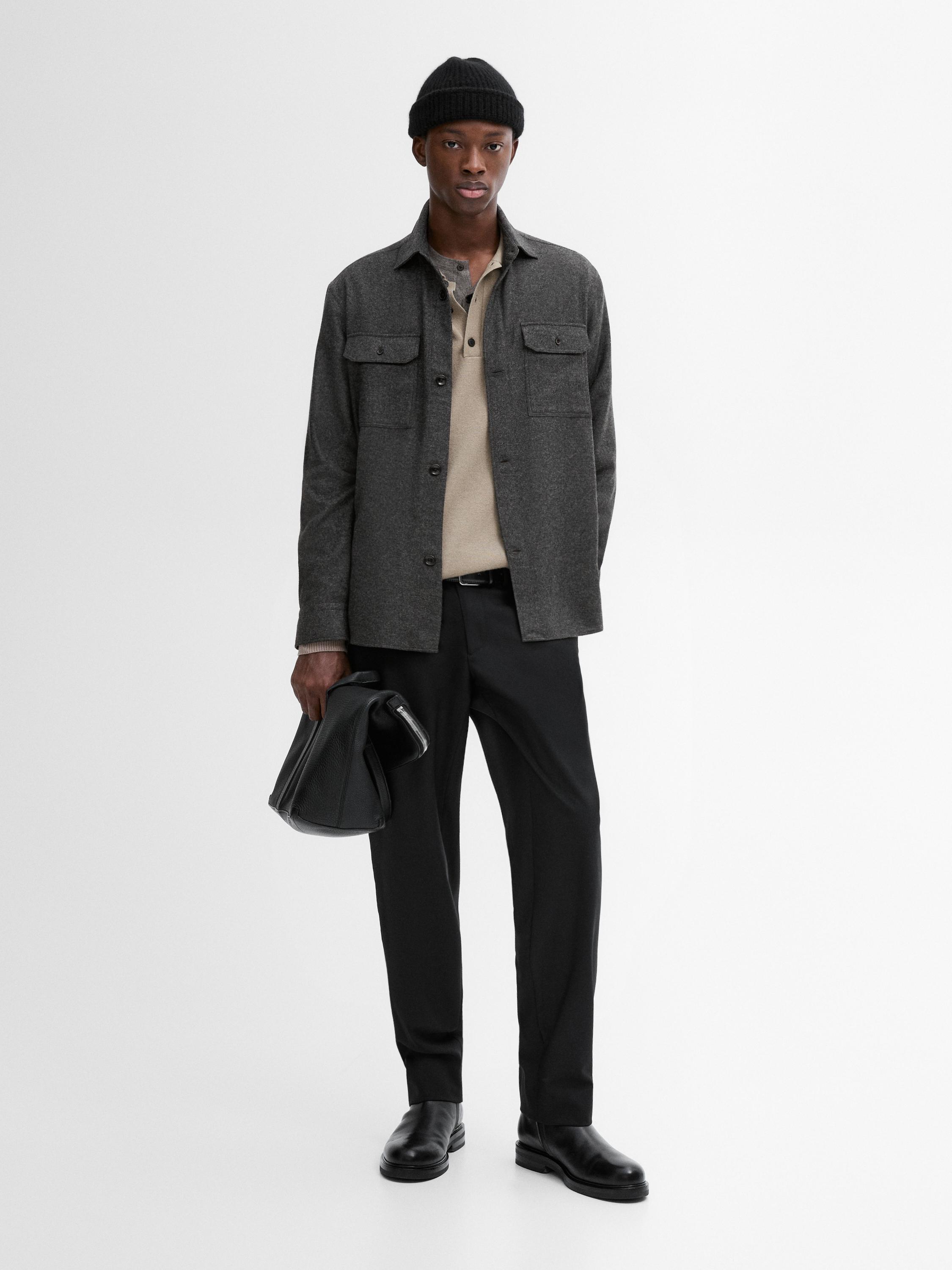 Double-pocket cotton overshirt · Grey, Mink · Accessories | Massimo Dutti