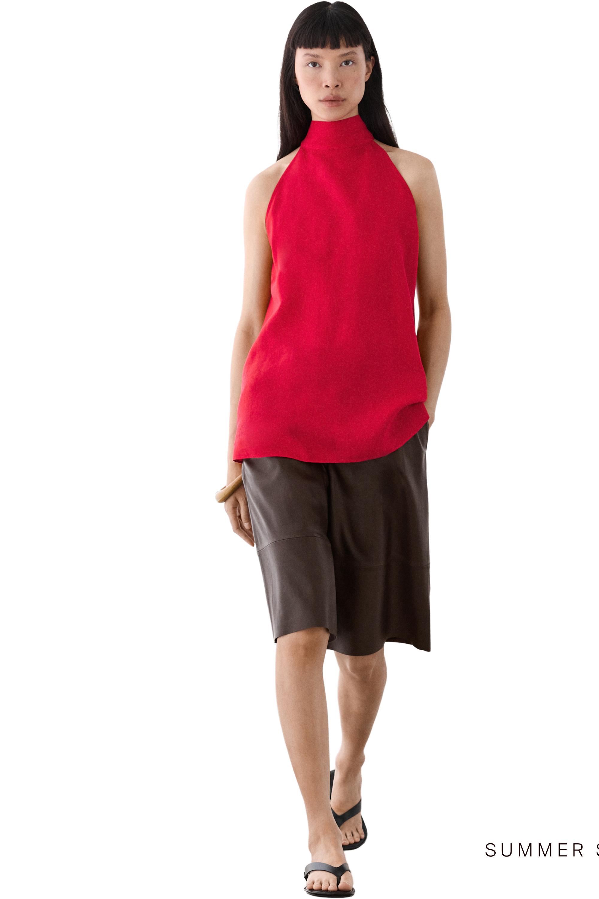 100% linen flowing halter top — RED