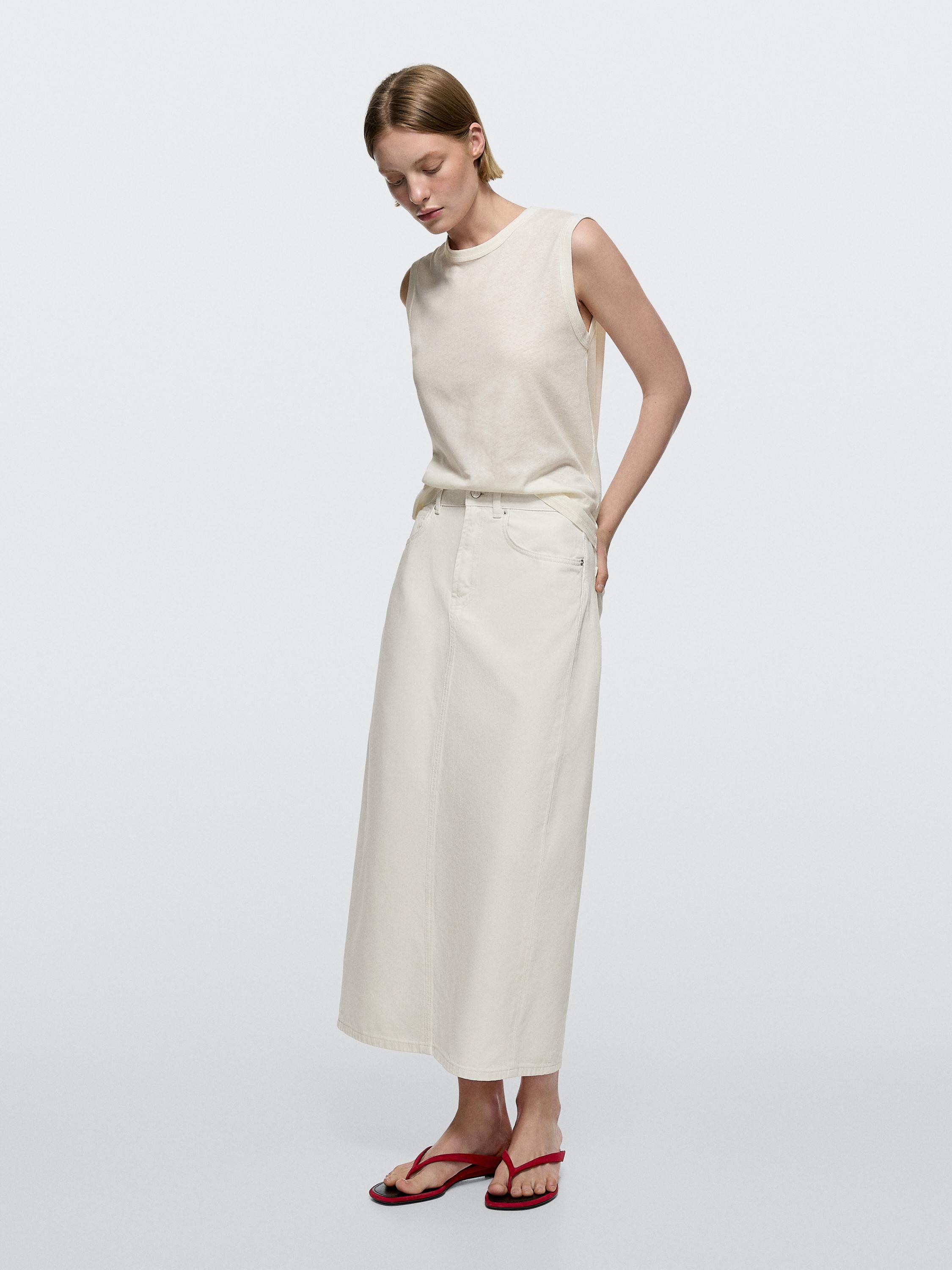 Barrel fit denim midi skirt — CREAM