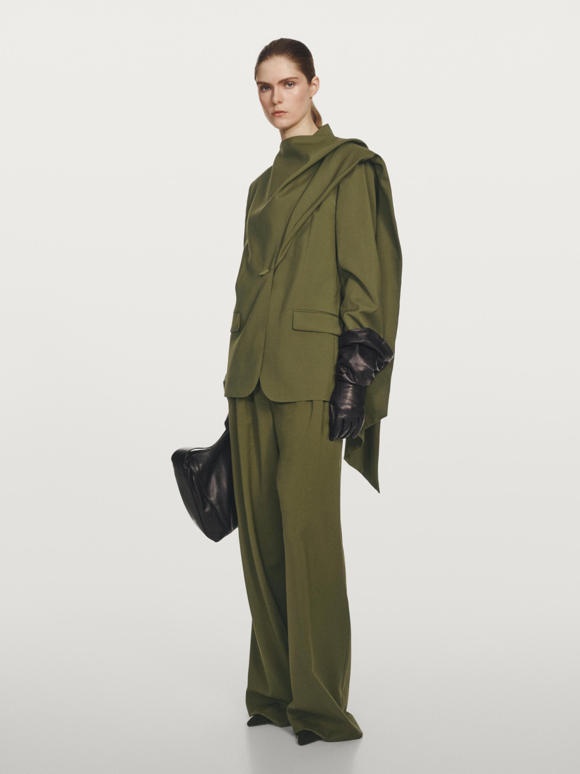 Wełniana Marynarka Z Szalikiem − Studio - Zieleń Mchu - Xs - Massimo Dutti - Kobieta