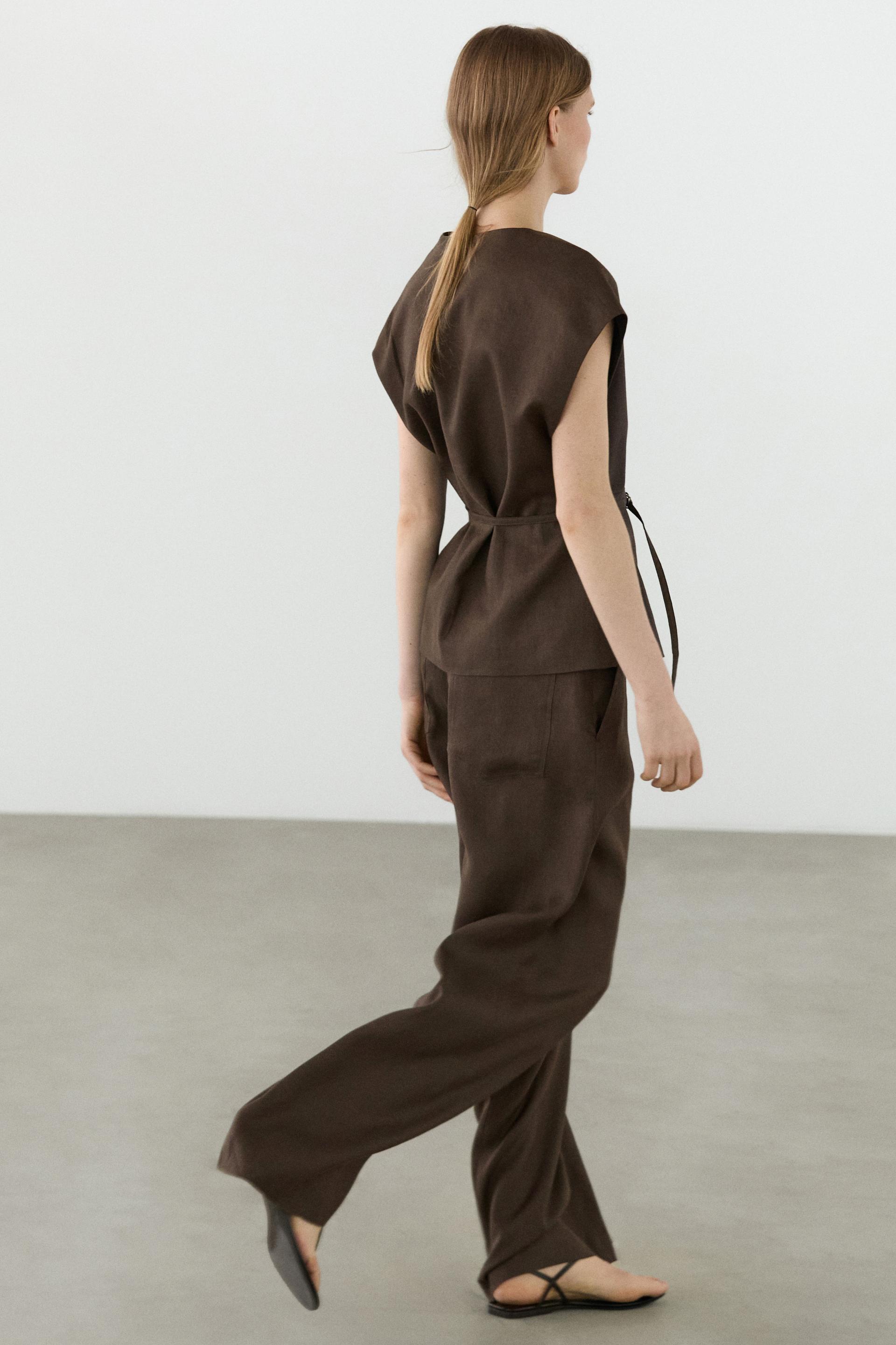 Pantaloni Morbidi Lino - Marrone - 40 (It 44) - Massimo Dutti - Femminile