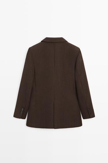100% wool button detail blazer — BROWN 6
