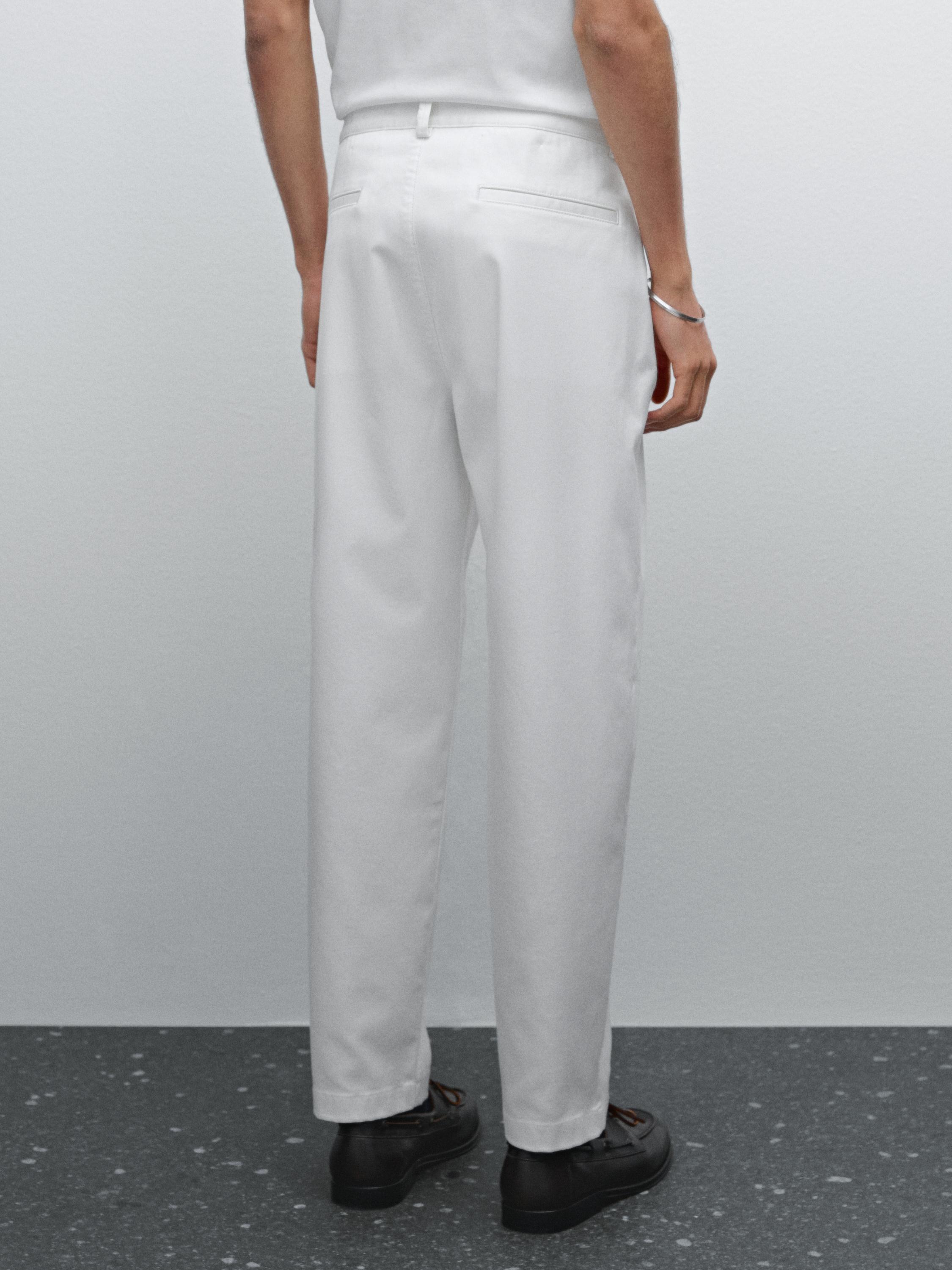 Cotton blend relaxed fit cropped trousers