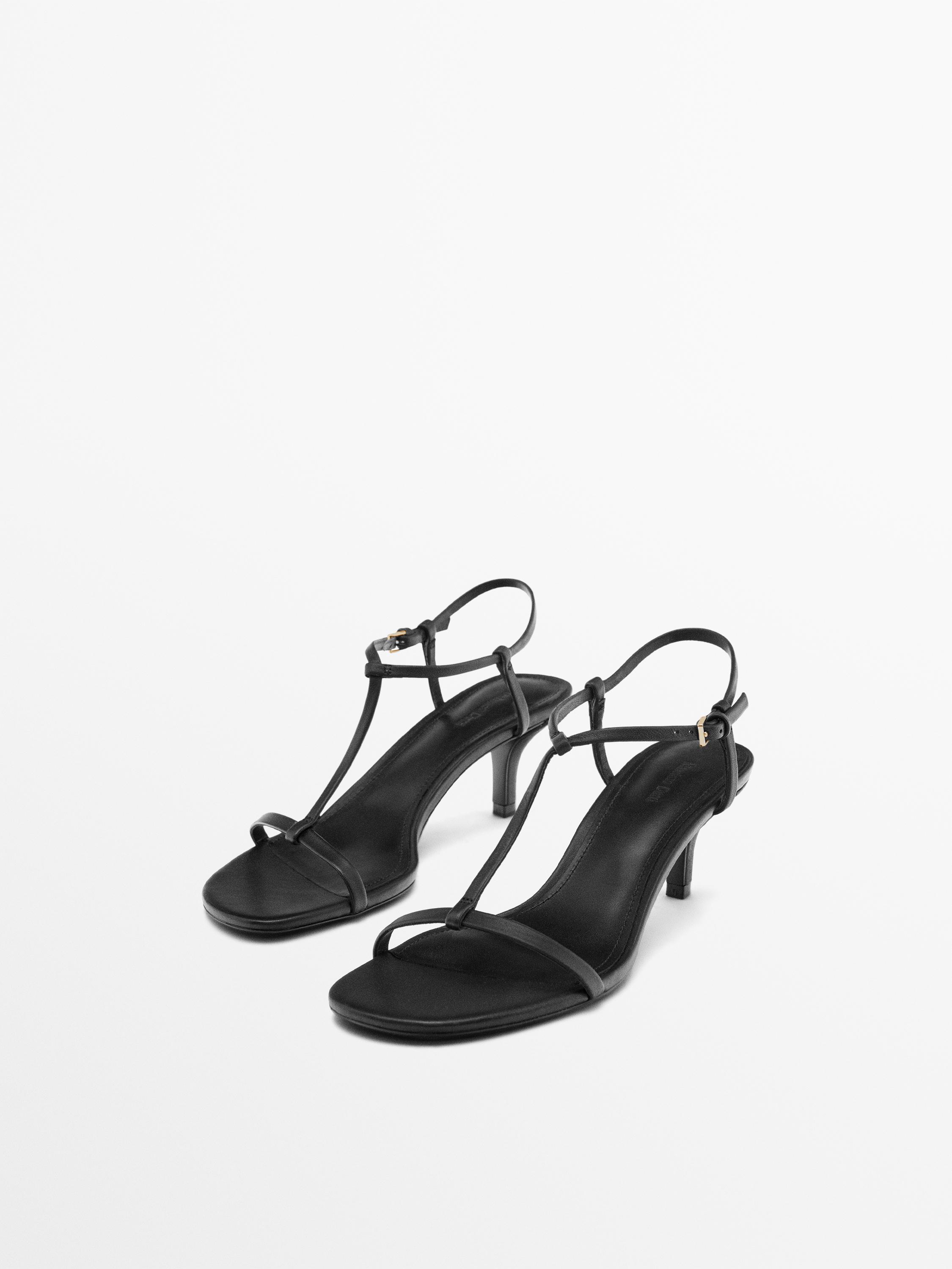 Strappy mid-heel sandals — BLACK