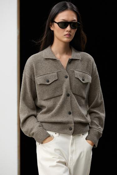 Wool-blend knit cardigan with pocket details — MOLE BROWN 3