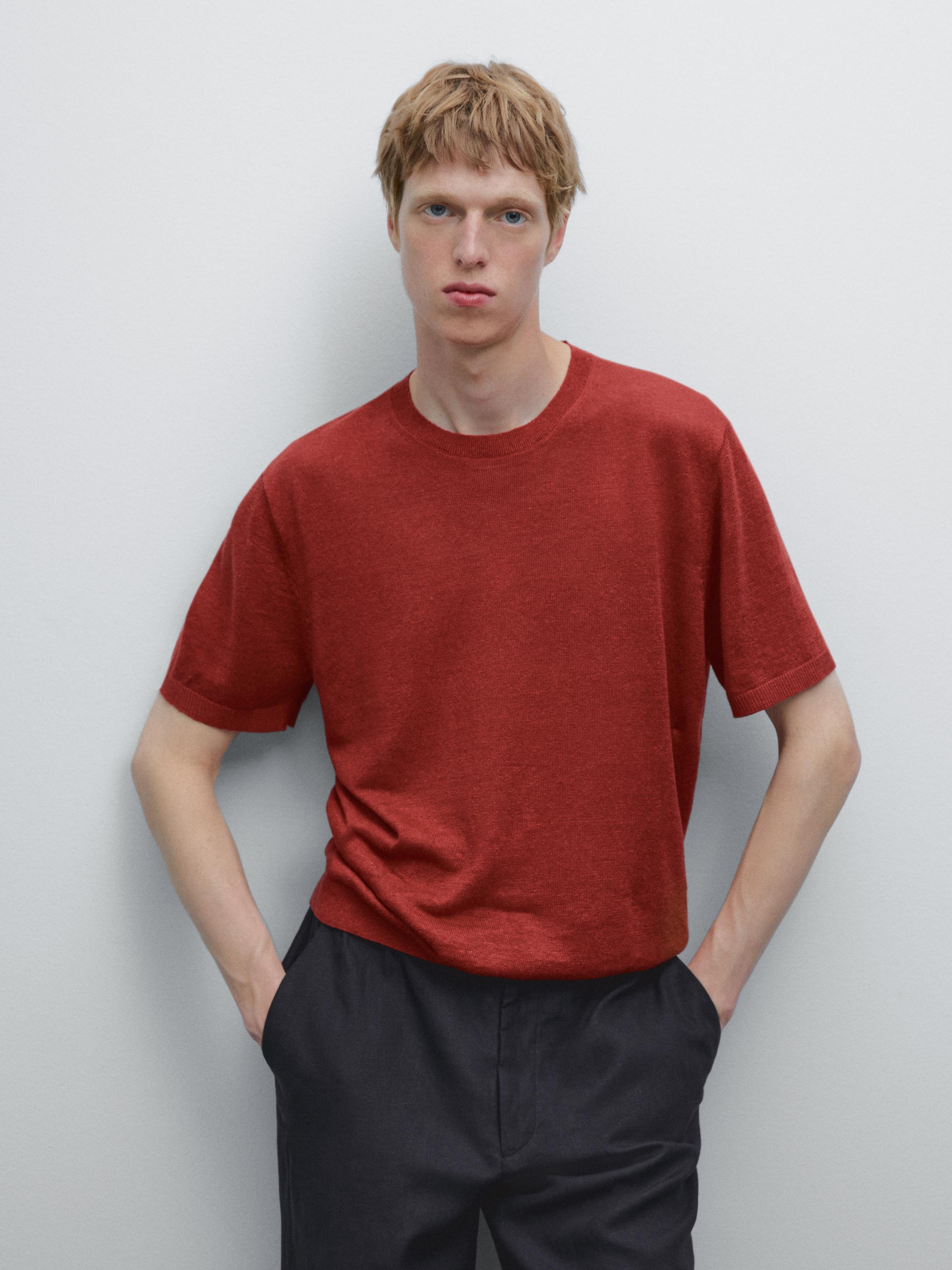 Strickshirt aus reinem Leinen mit kurzen Ärmeln