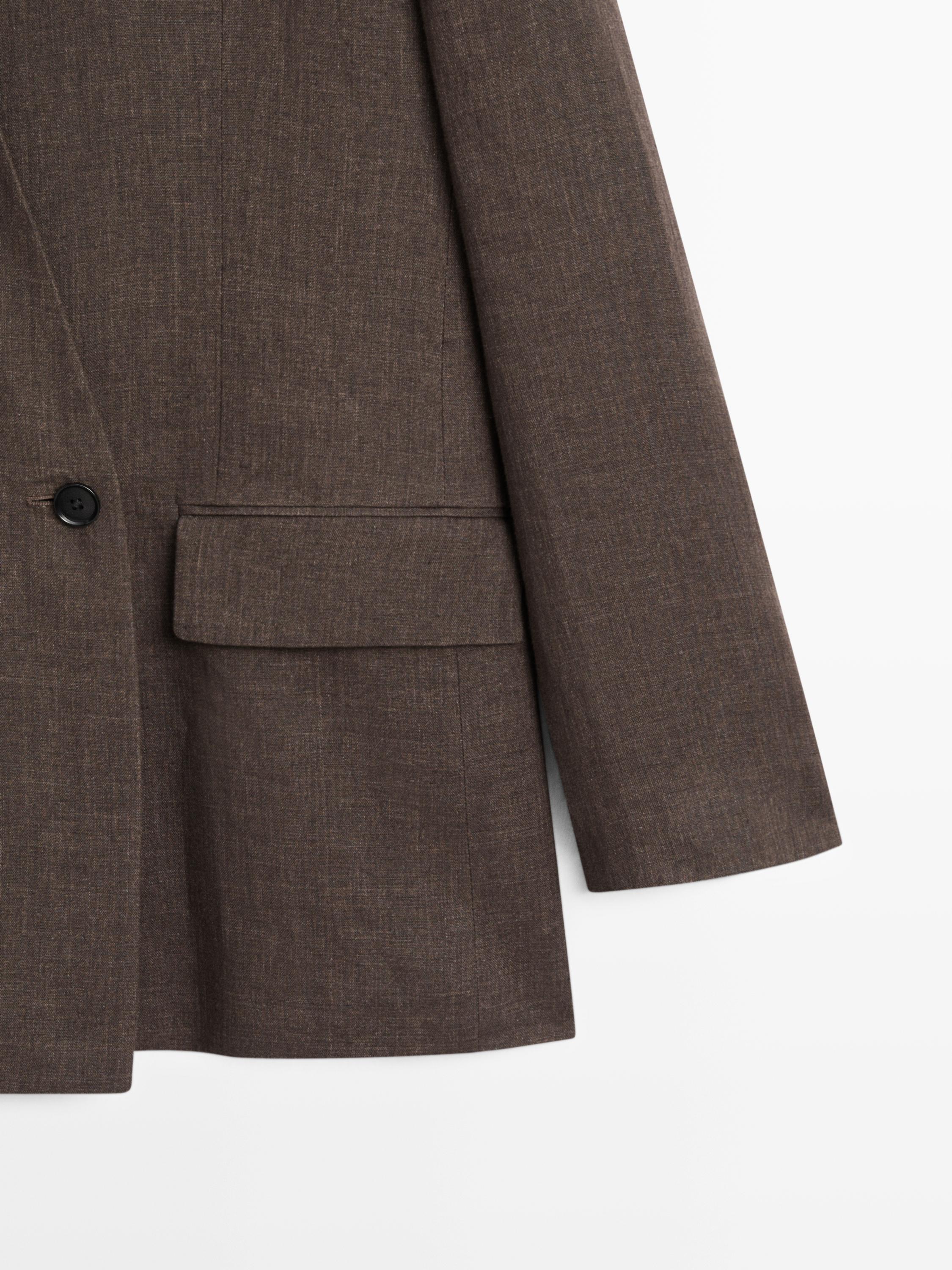 100% linen melange scarf blazer — MOLE BROWN