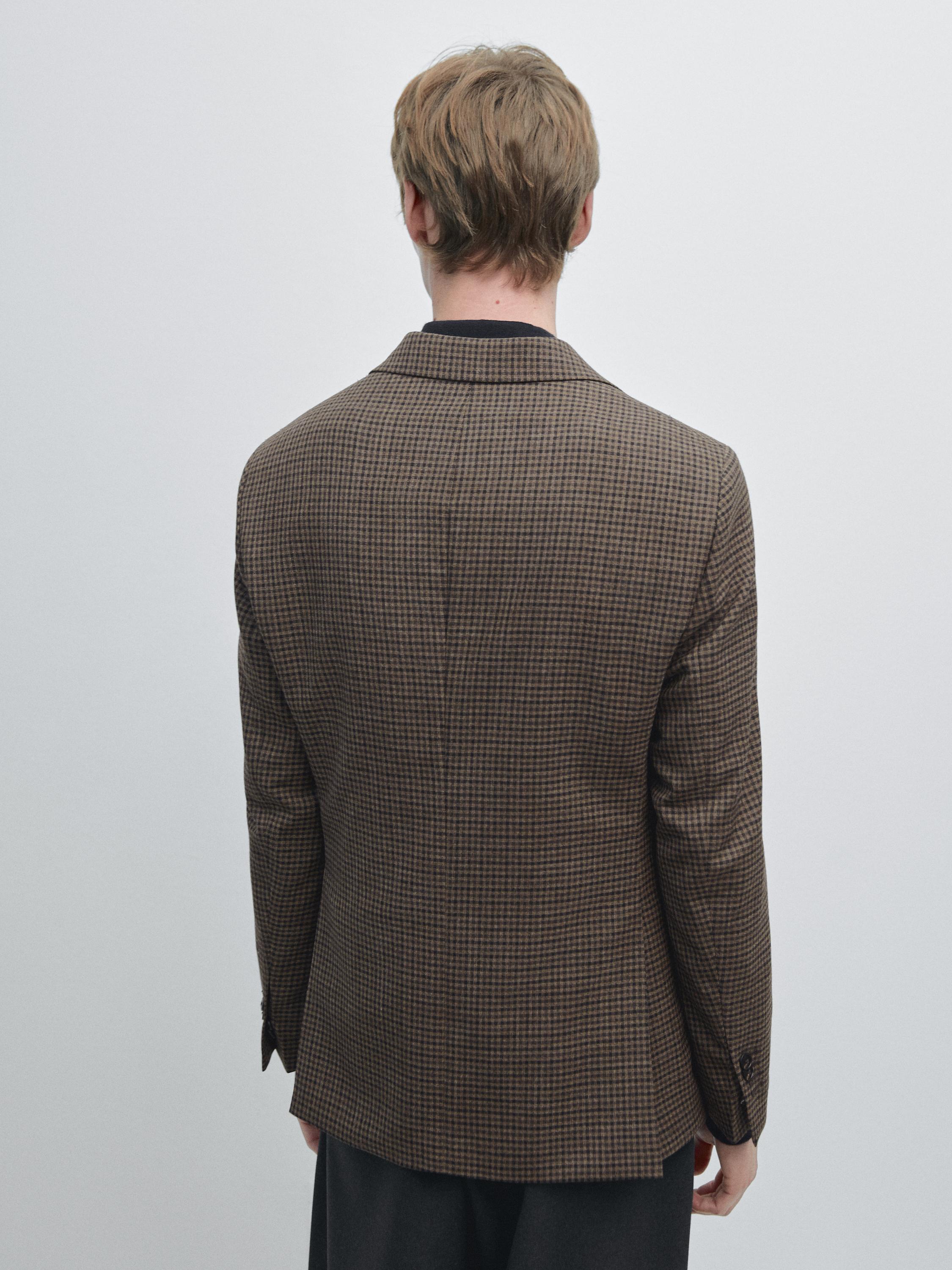 100% wool tailored check blazer — BROWN