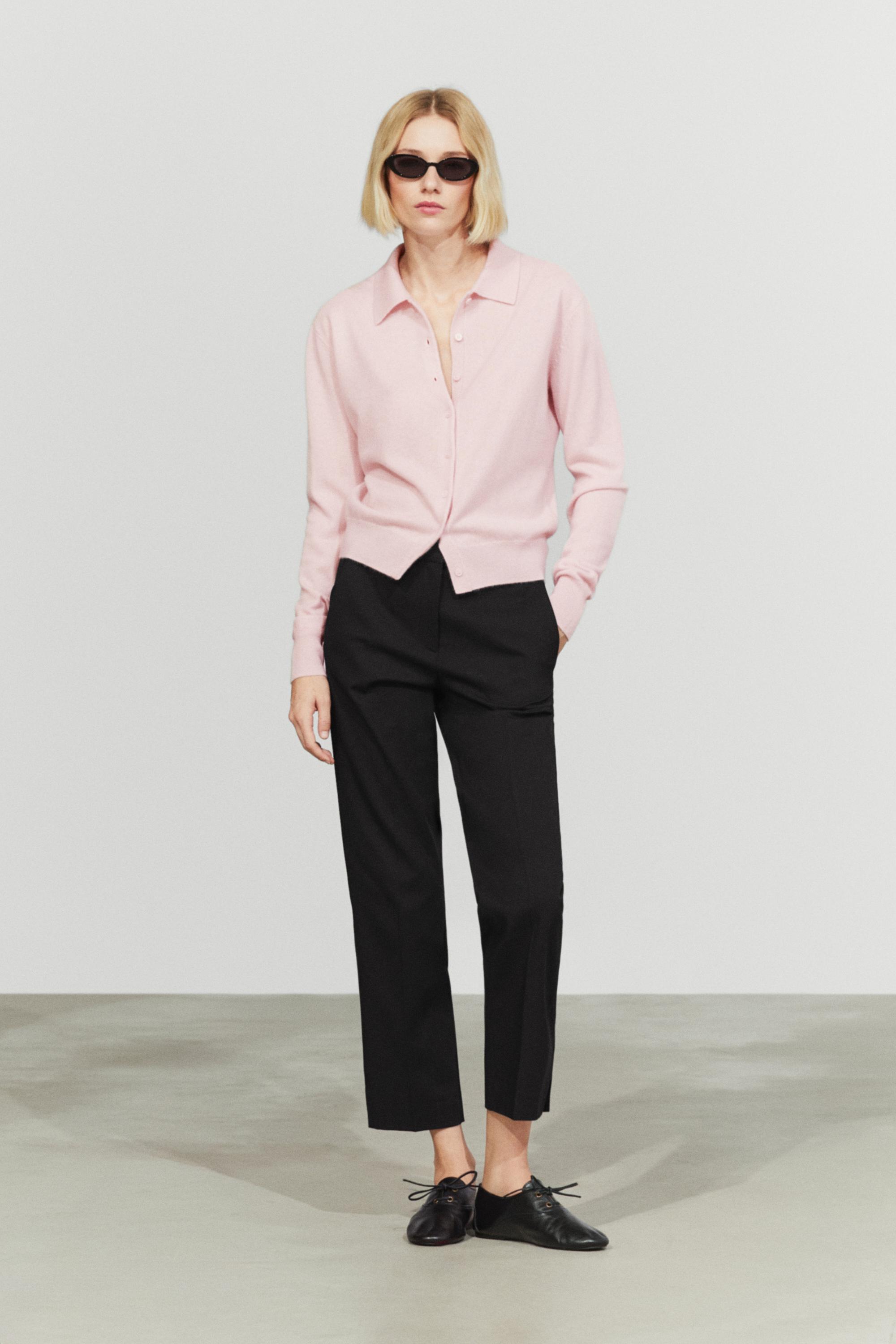 100% cashmere knit polo collar cardigan — Pink