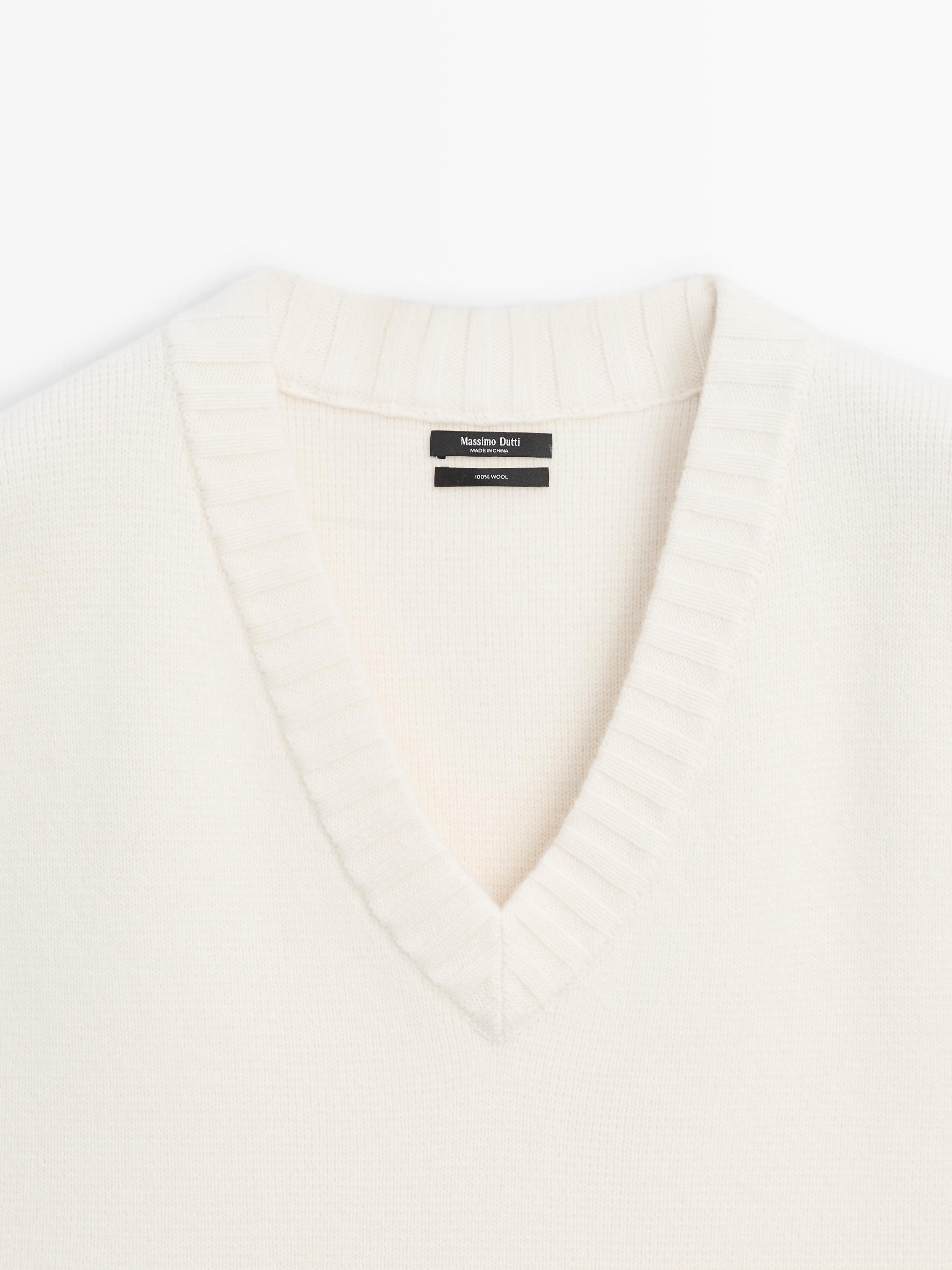 Long wool knit vest — Off white