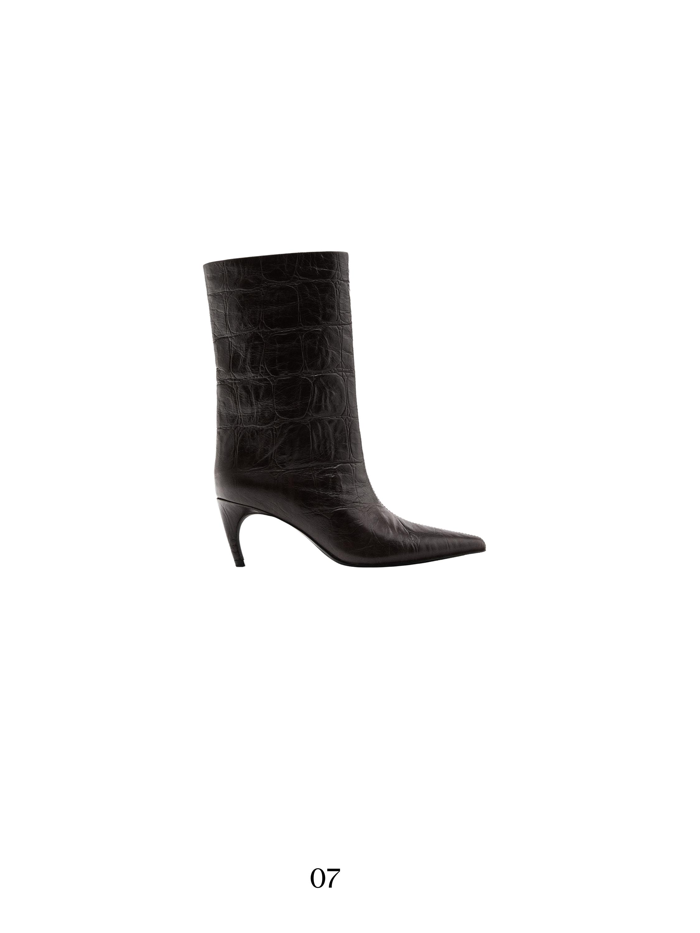Embossed leather high-heel ankle boots