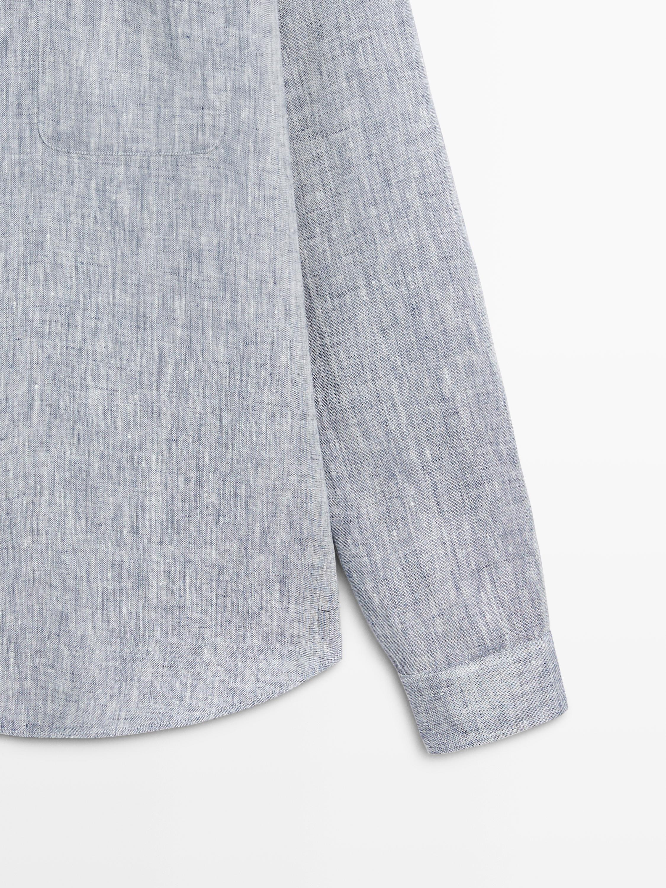 Regular fit linen shirt with pocket — BLUE