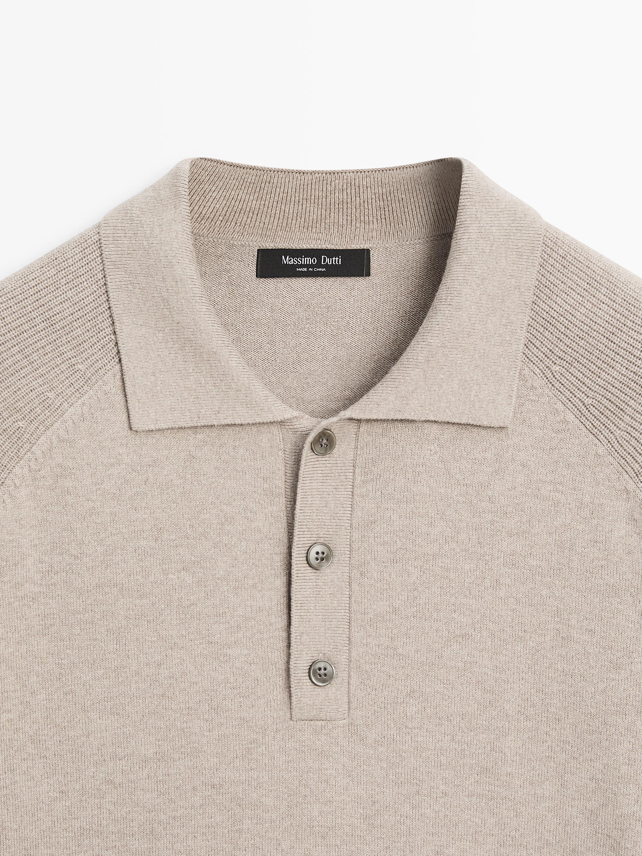 Cotton blend knit polo sweater — MINK
