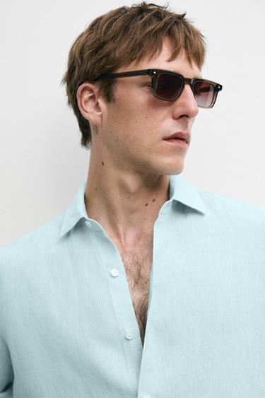 100% linen regular fit shirt — TURQUOISE 8