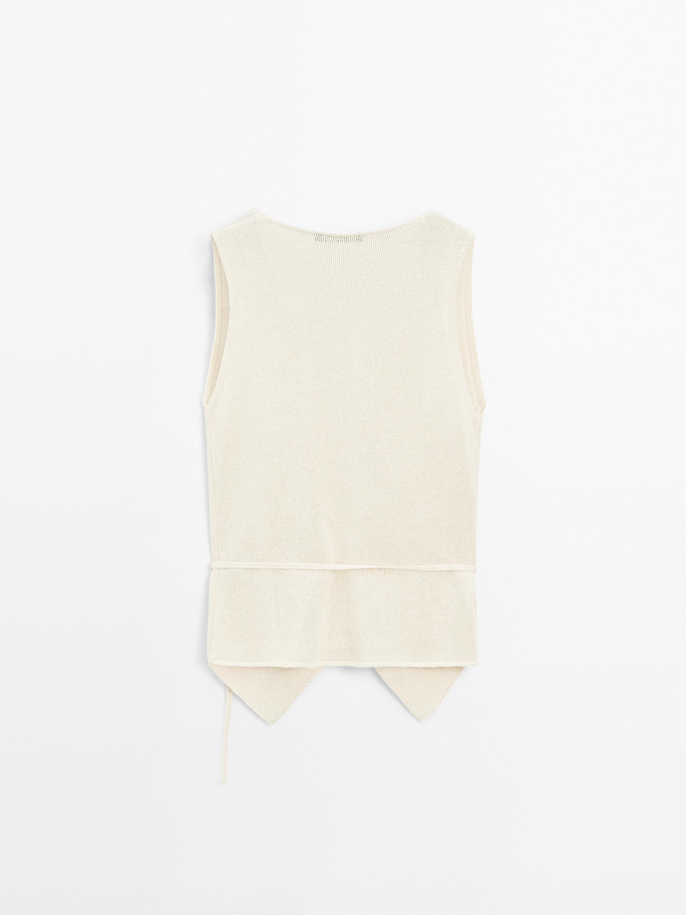 Knit crossover waistcoat with drawstring