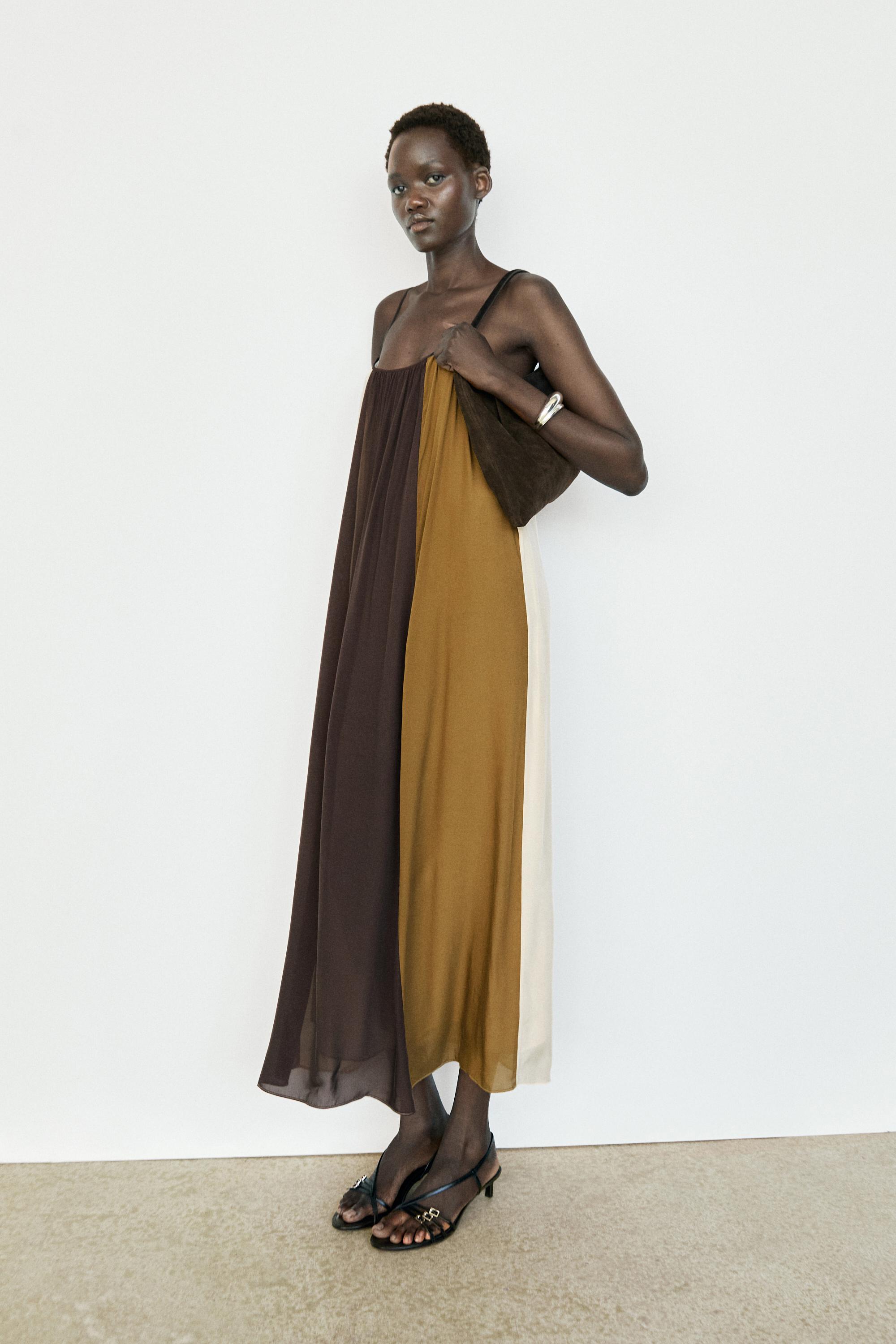 Flowing strappy midi dress — BROWN