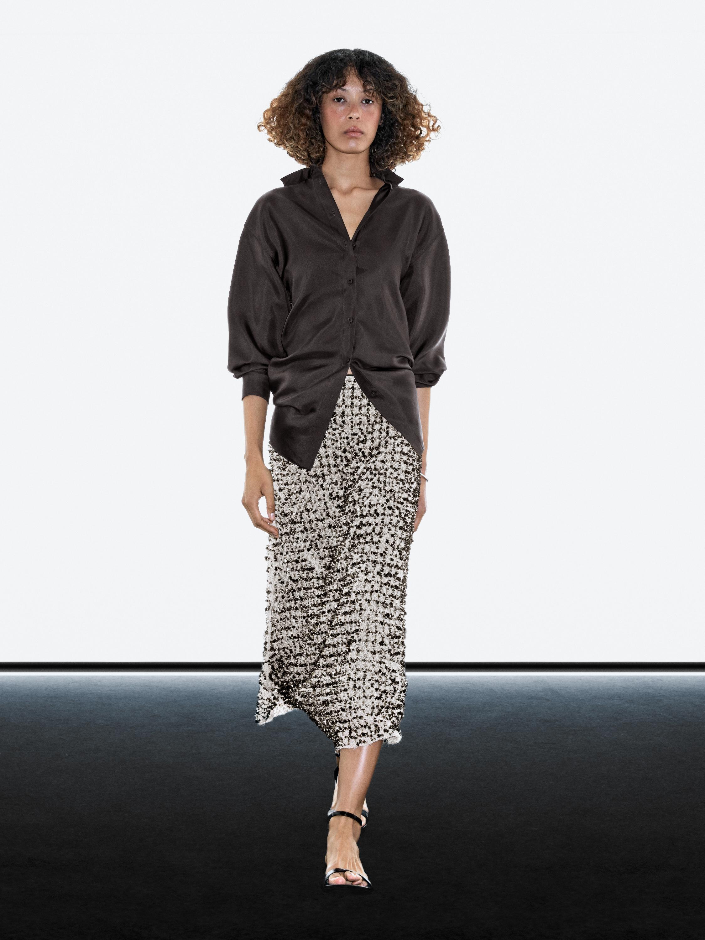 Embroidered rhinestone midi skirt