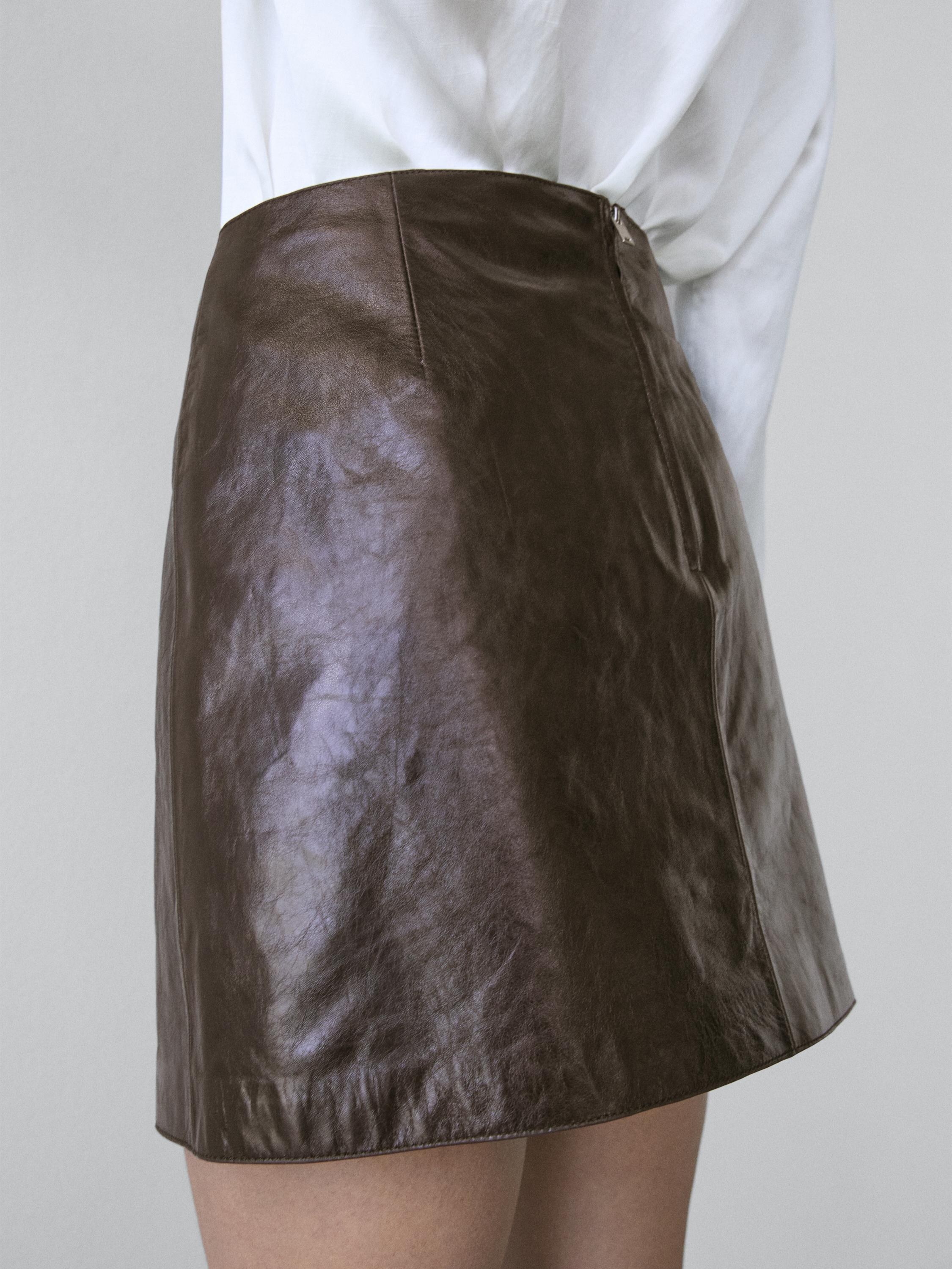 Nappa leather mini skirt — BROWN
