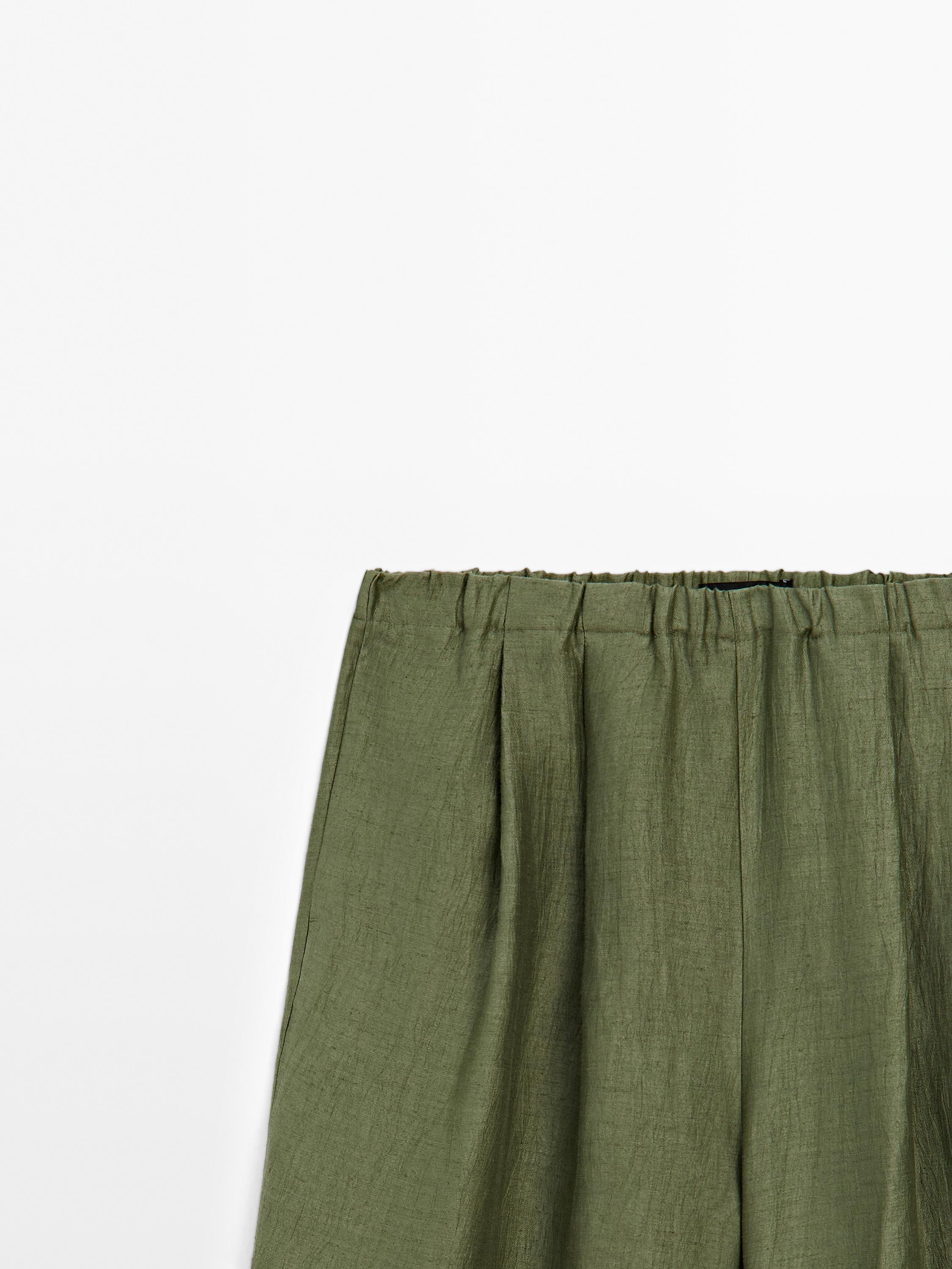 Straight fit flowing linen blend trousers
