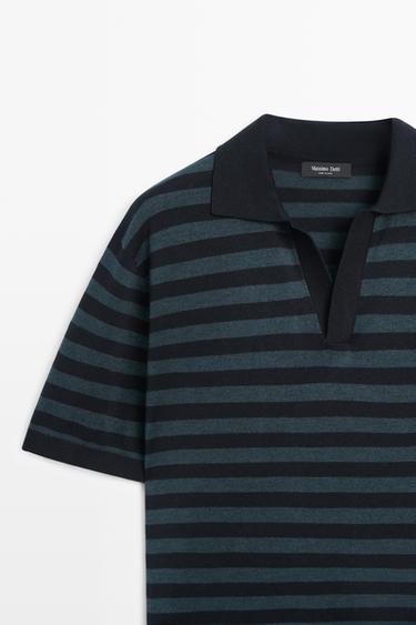 Contrast striped knit polo sweater — INDIGO 4
