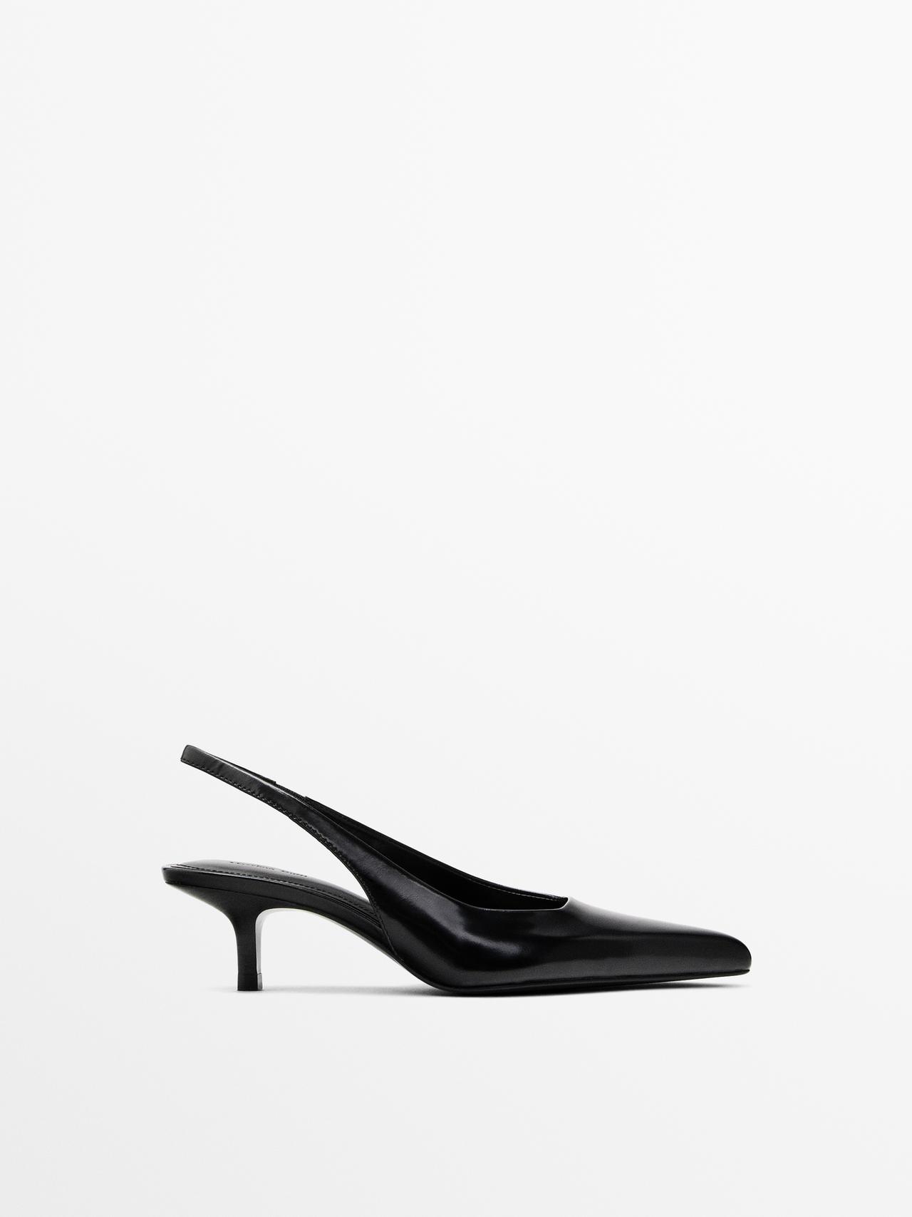 Massimo Dutti - Dame - Højhælede Mules I Læder - Sort - 36