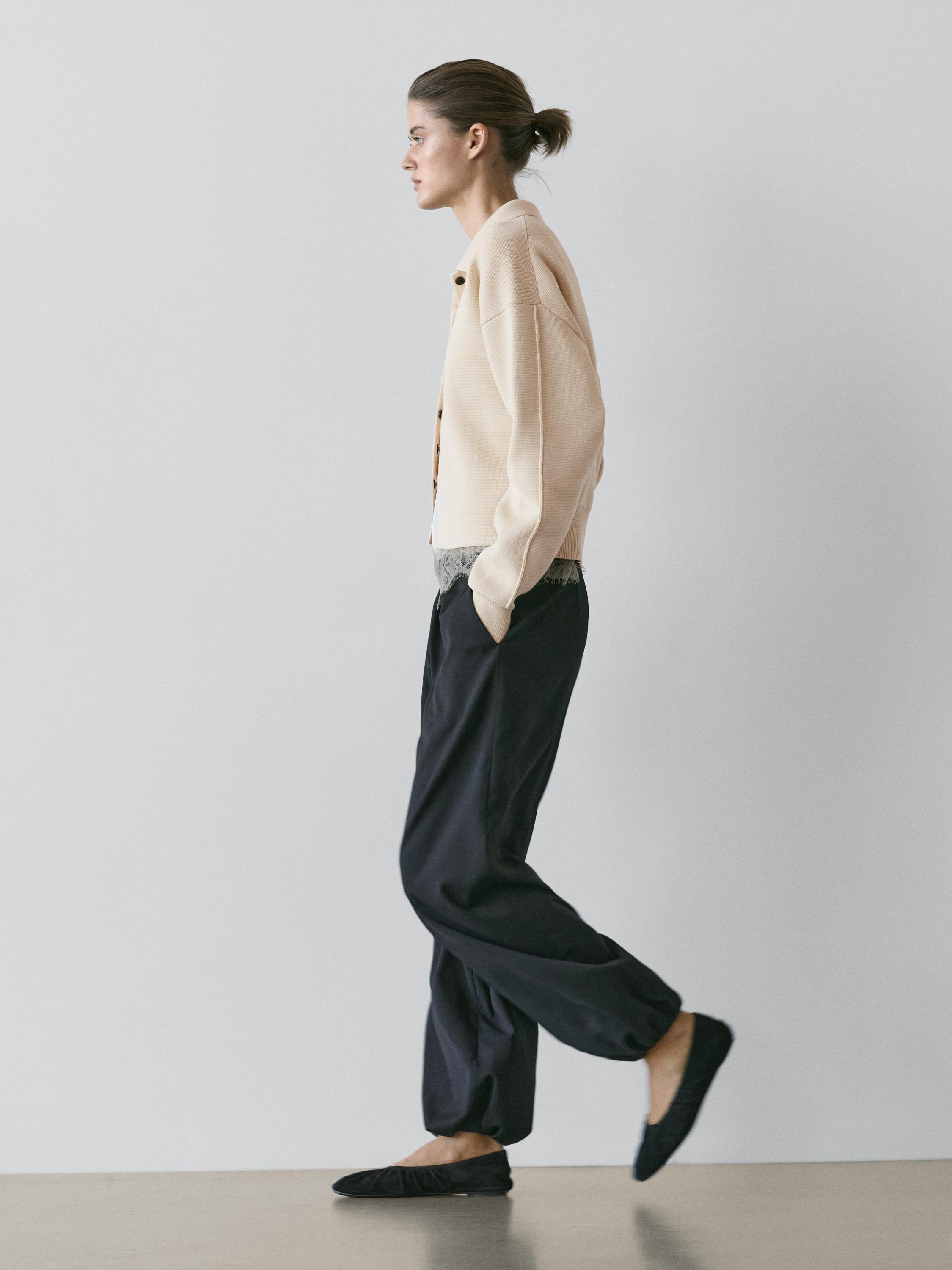 Wool sarouel trousers with tie detail — BLACK