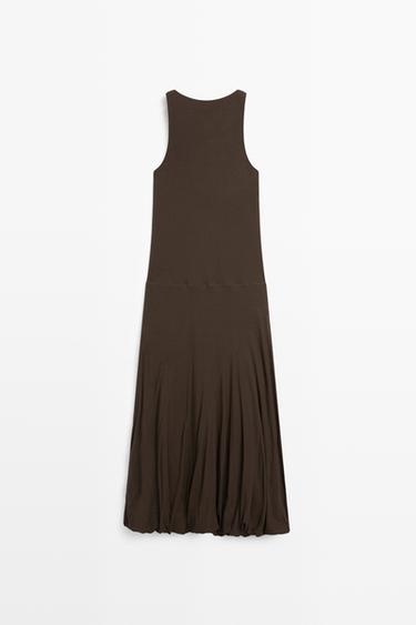 Midi dress with puffed detail — Khaki 6