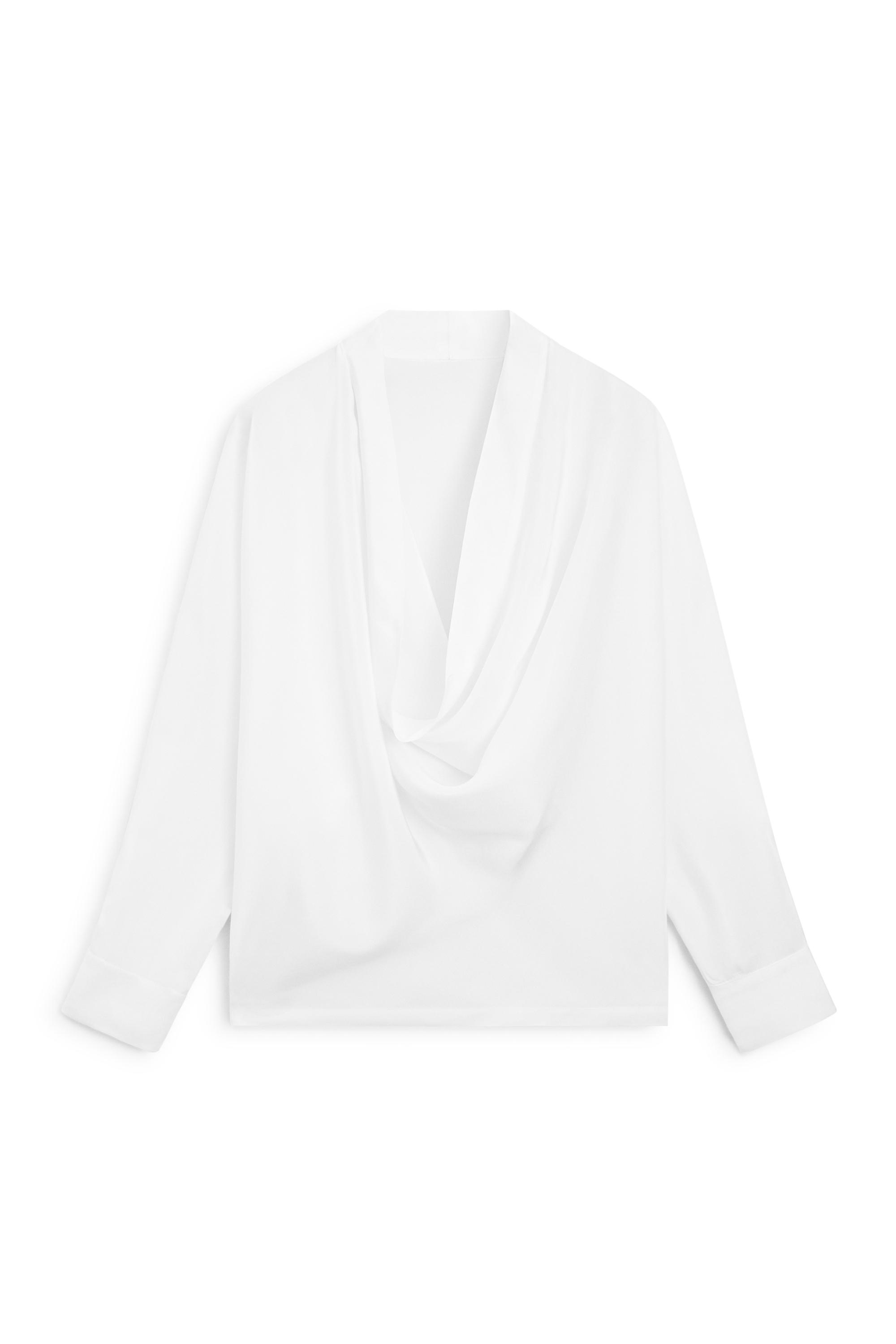 Flowing shirt with cowl neckline detail — WHITE