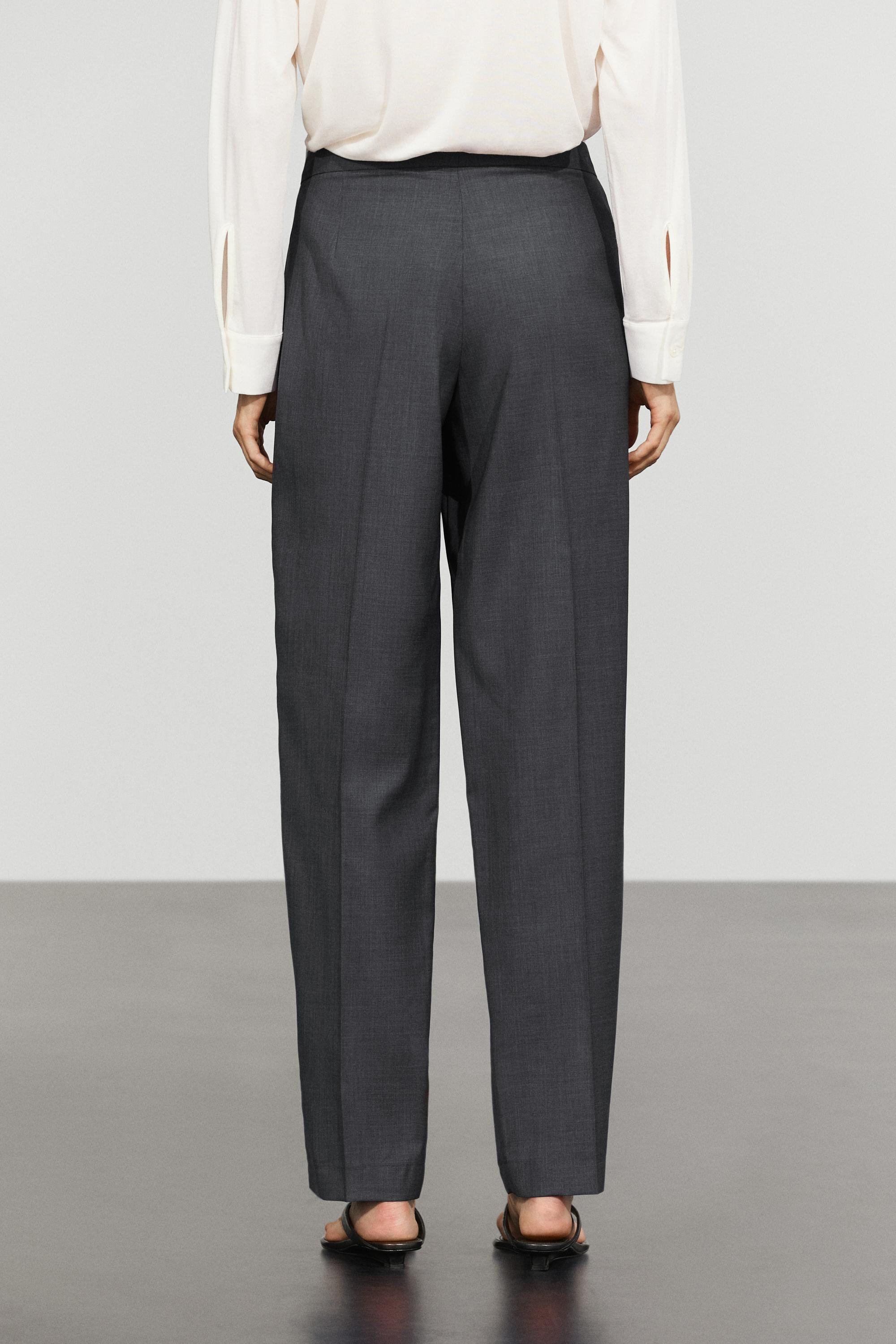 100% cool wool pleated pants — DARK GREY