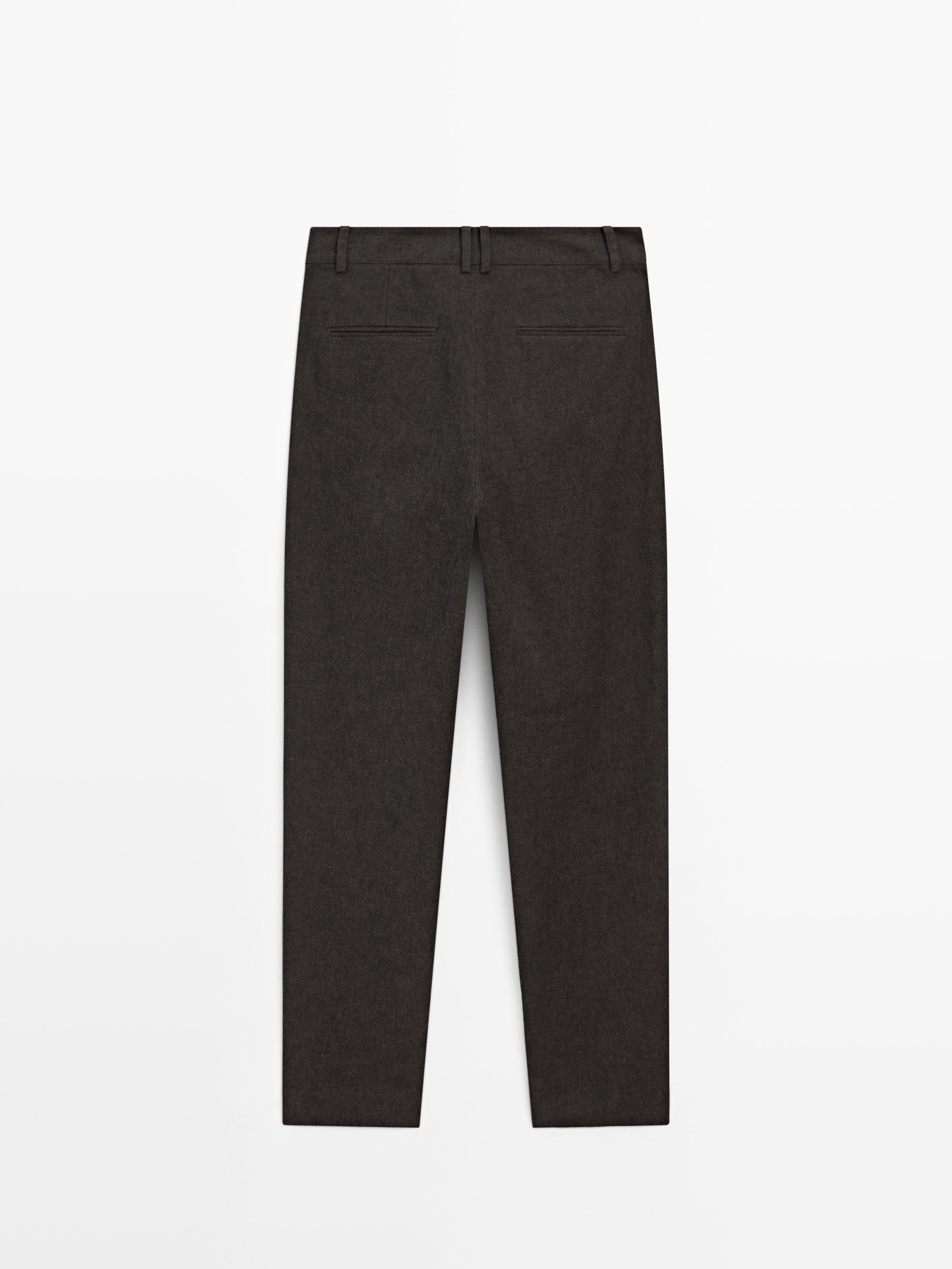 Slim fit linen blend trousers — BROWN MARL