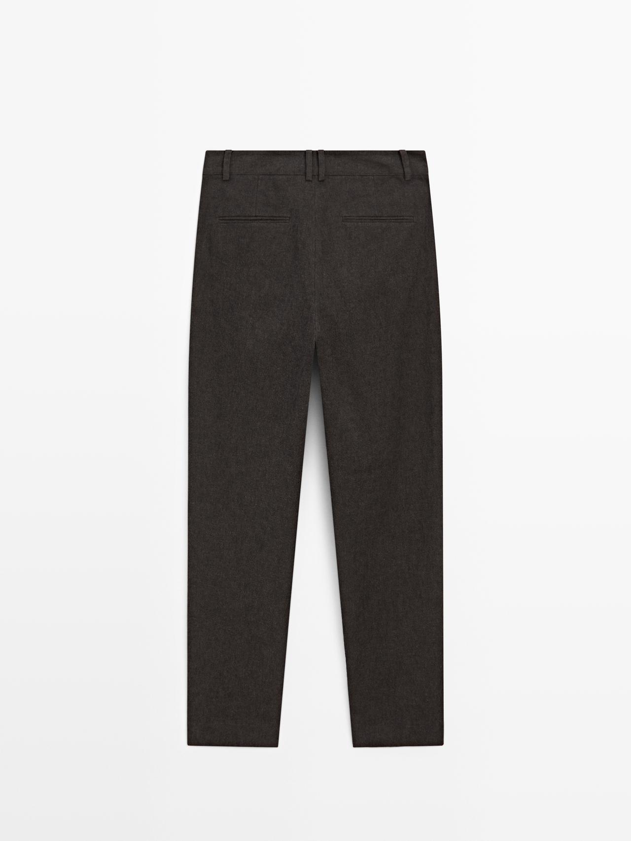 Slim fit linen blend trousers — BROWN MARL