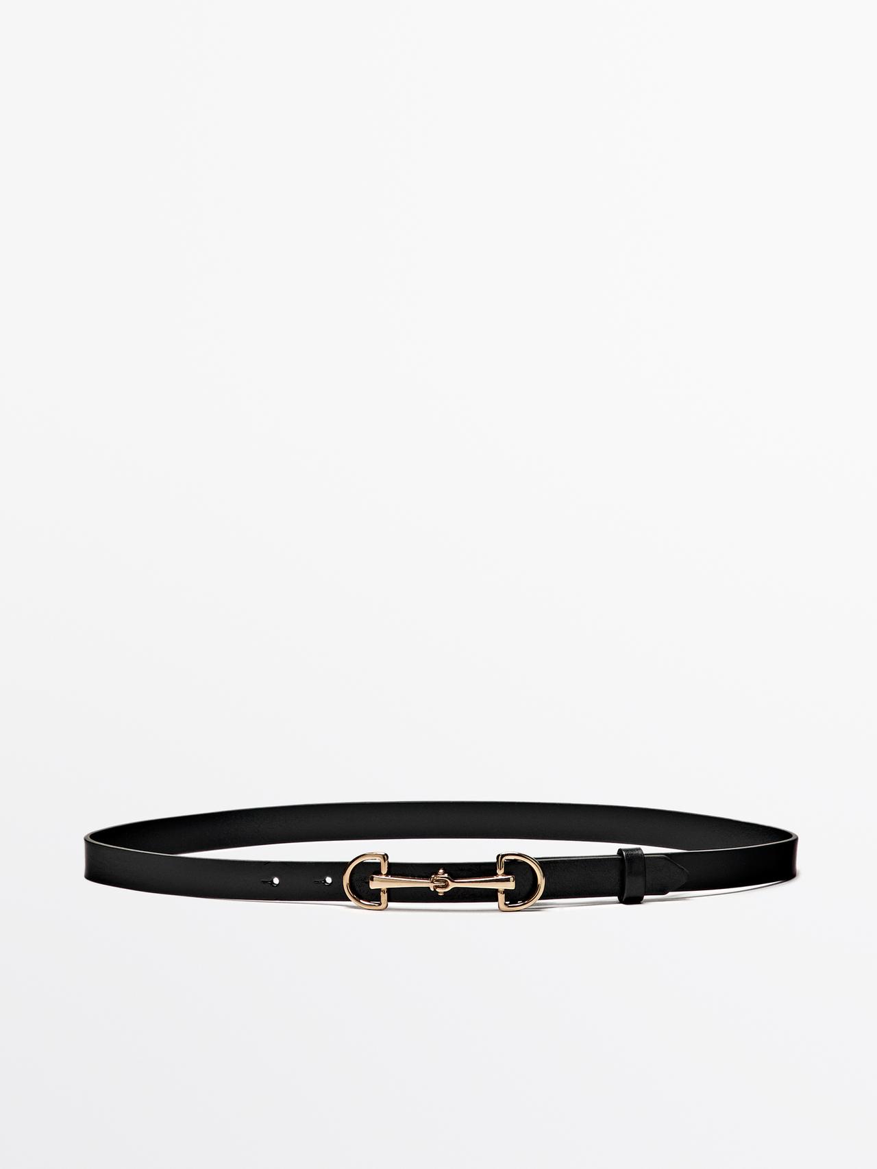Massimo Dutti - Dame - Bælte I Nappaskind Med Rytterdetalje - Sort - Xs / 75cm