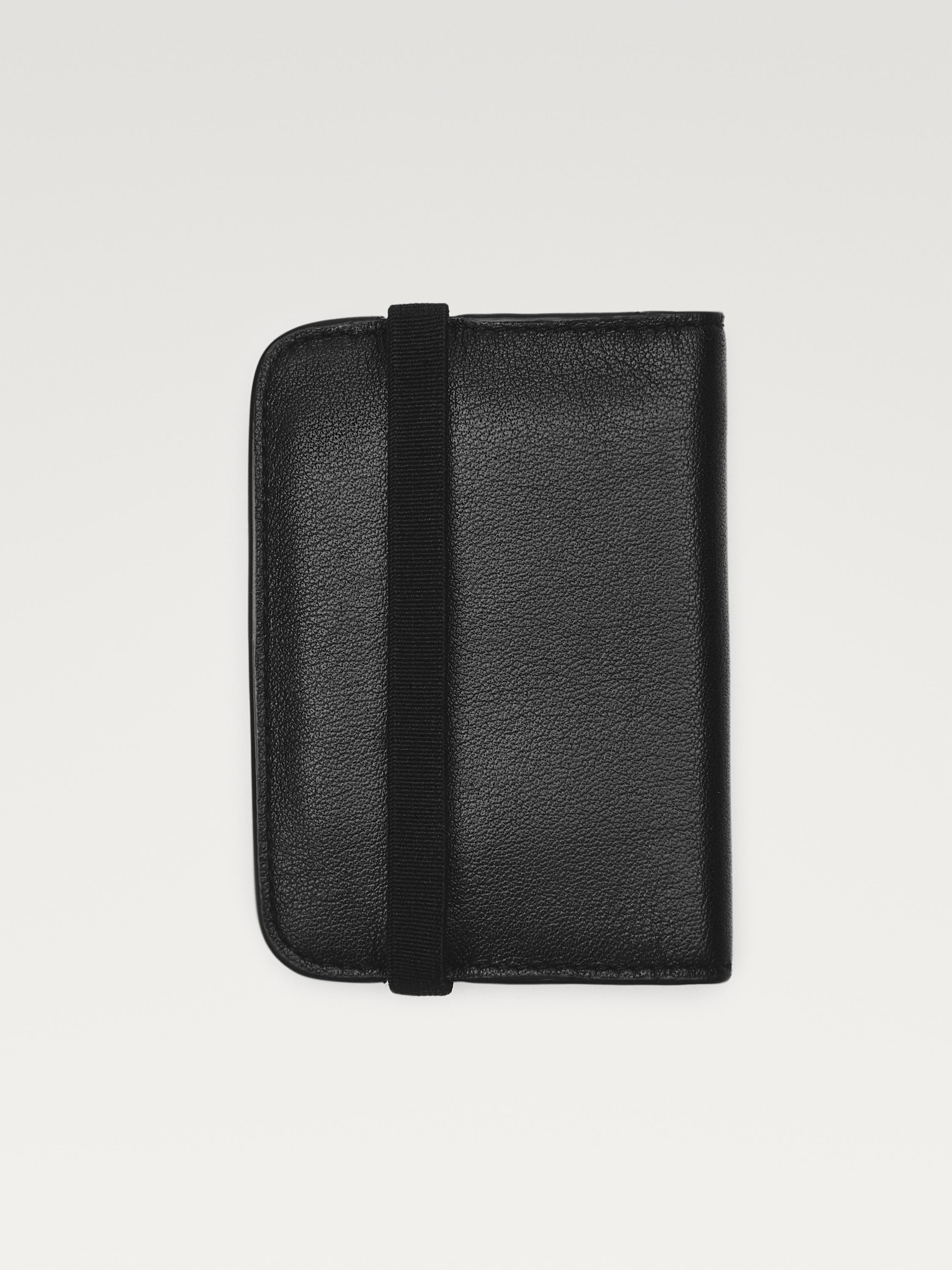 Nappa leather card holder with flap — BLACK