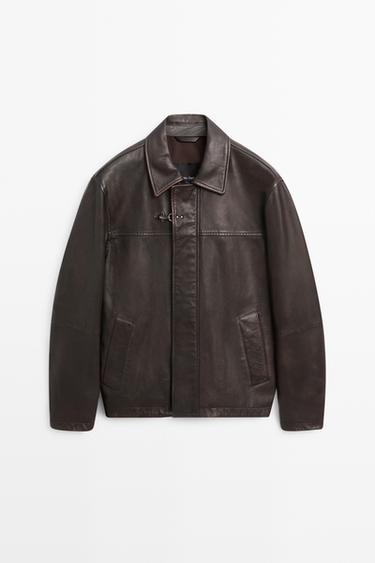 Nappa leather jacket with toggle details — BROWN 2