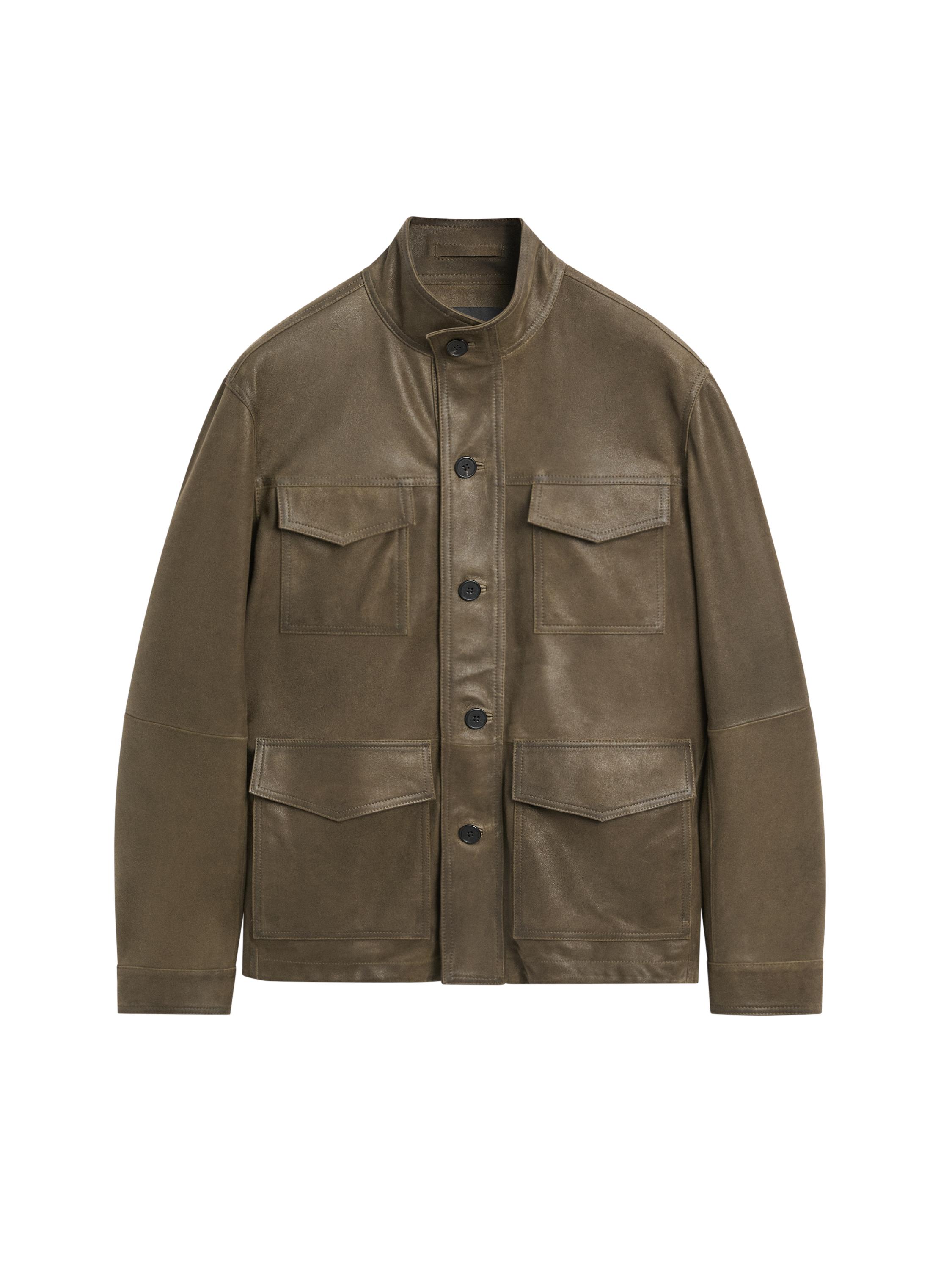Distressed-effect goatskin leather jacket · Khaki · Bomberâ Jacket