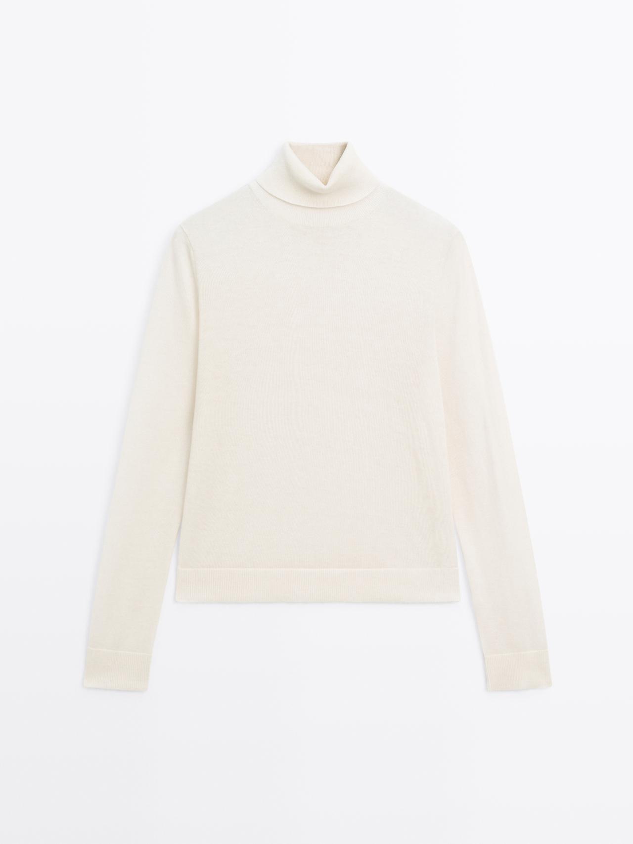 Massimo Dutti - Dame - Højhalset Trøje I Uldblanding - Råhvid - S