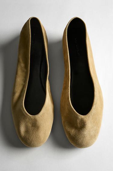 Split leather ballet flats — MUSTARD 1