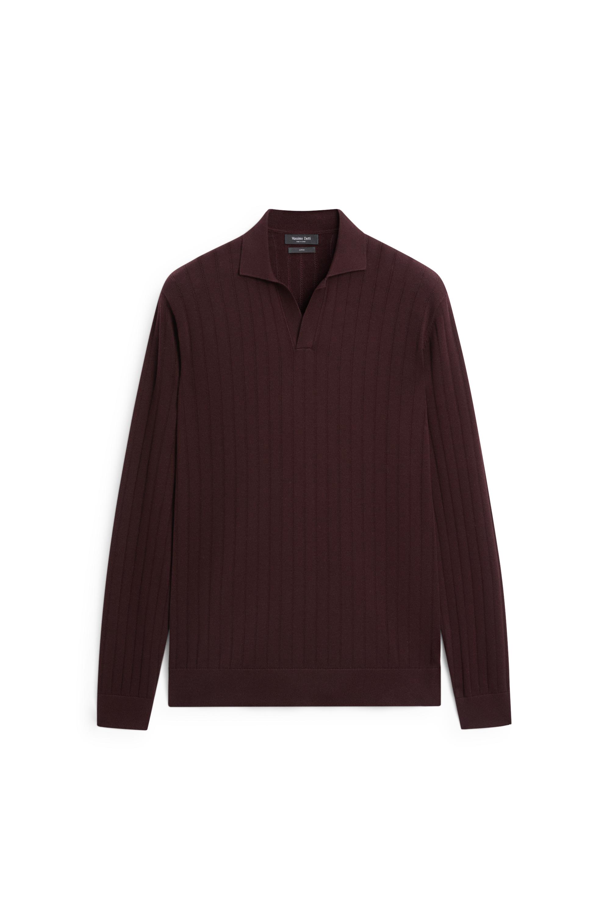 100% Cotton Knit Polo Sweater — BURGUNDY