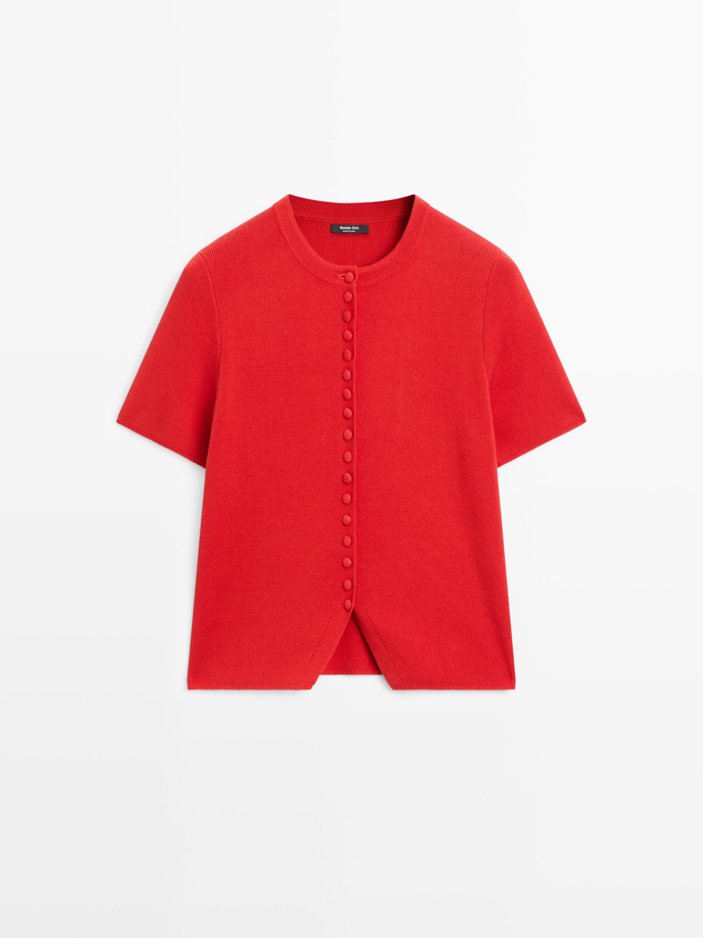 Kardigan rajut lengan pendek dengan detail kancing