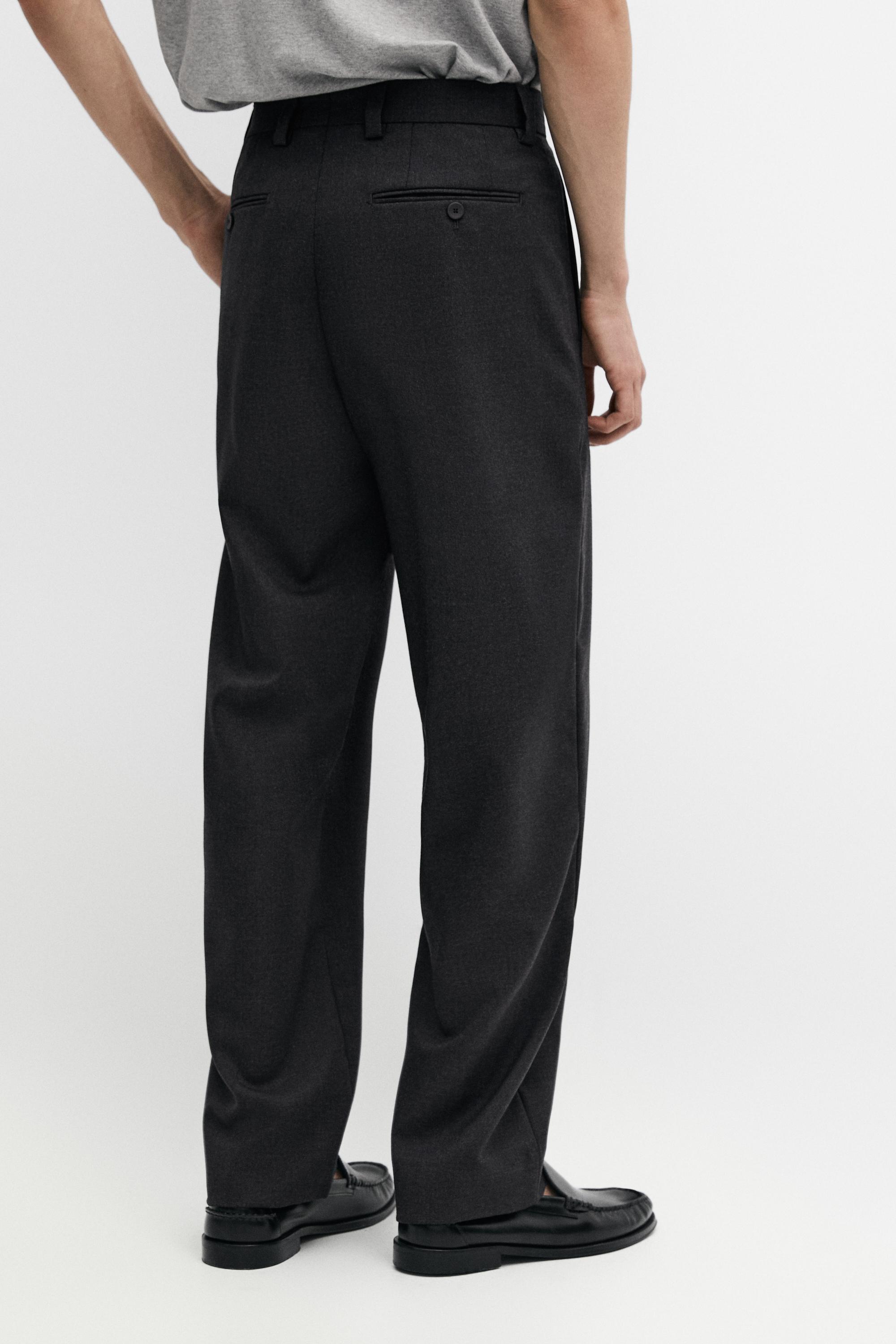 Tailored three-ply wool barrel fit trousers — CHARCOAL